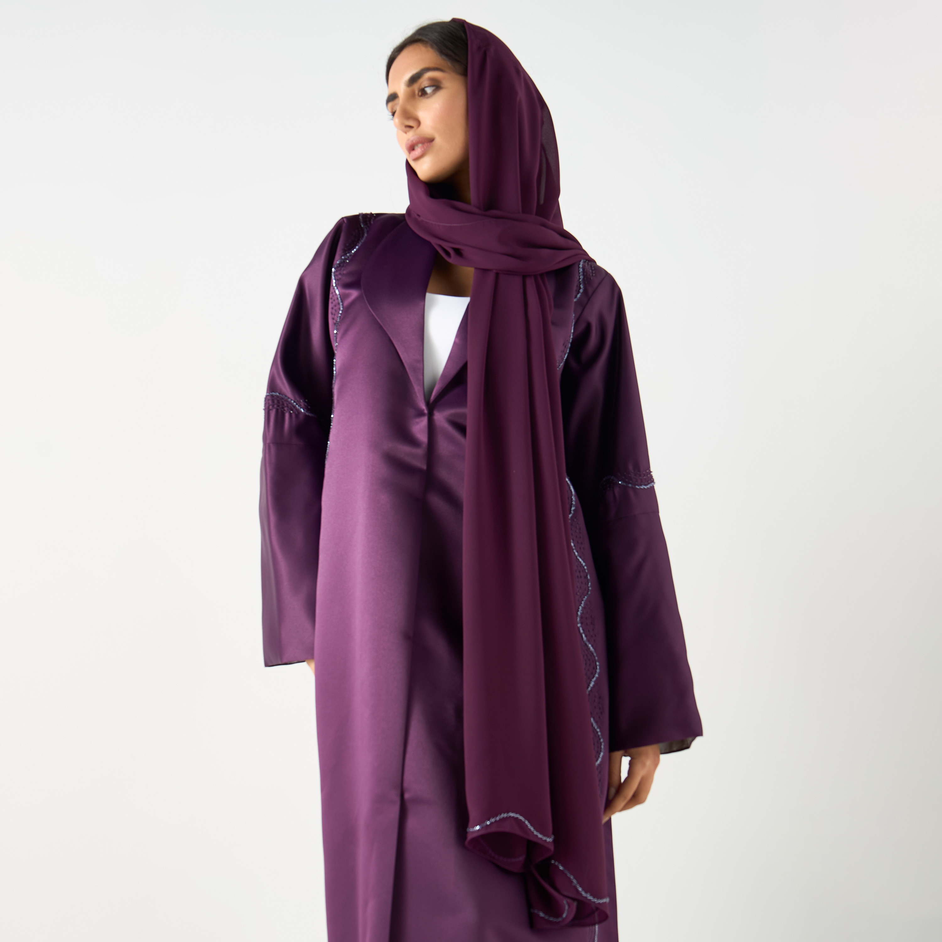 Embellished Abaya with Lapel Detail and Hijab-women-arabicclothing-abayas-image-2