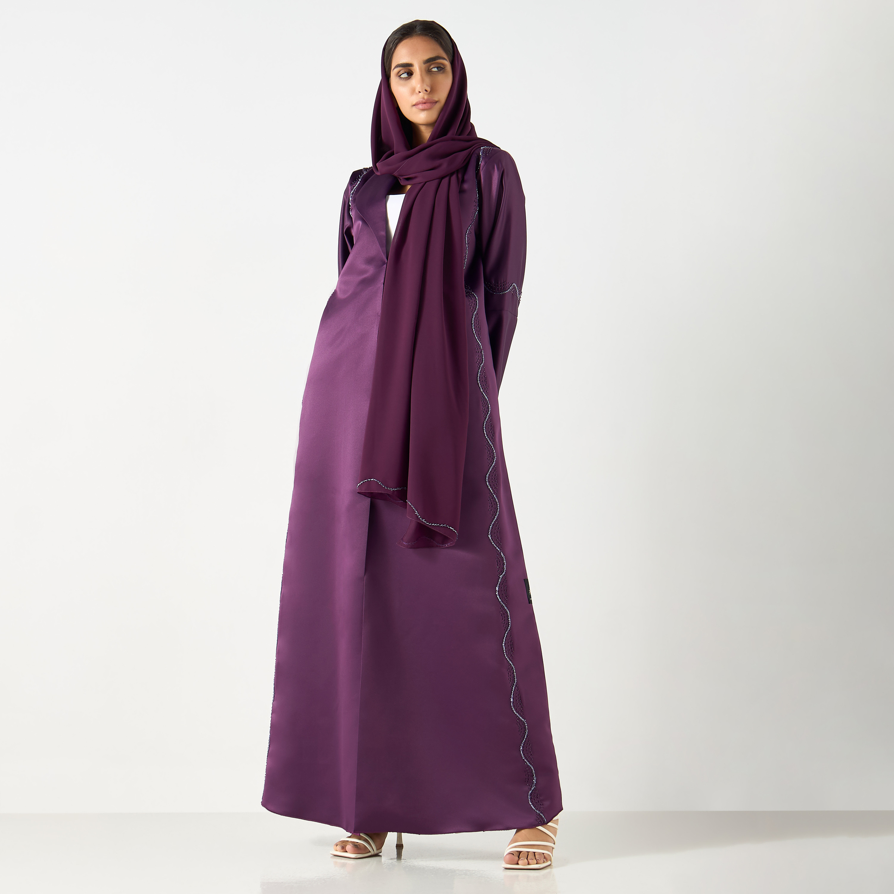 Embellished Abaya with Lapel Detail and Hijab-women-arabicclothing-abayas-image-4