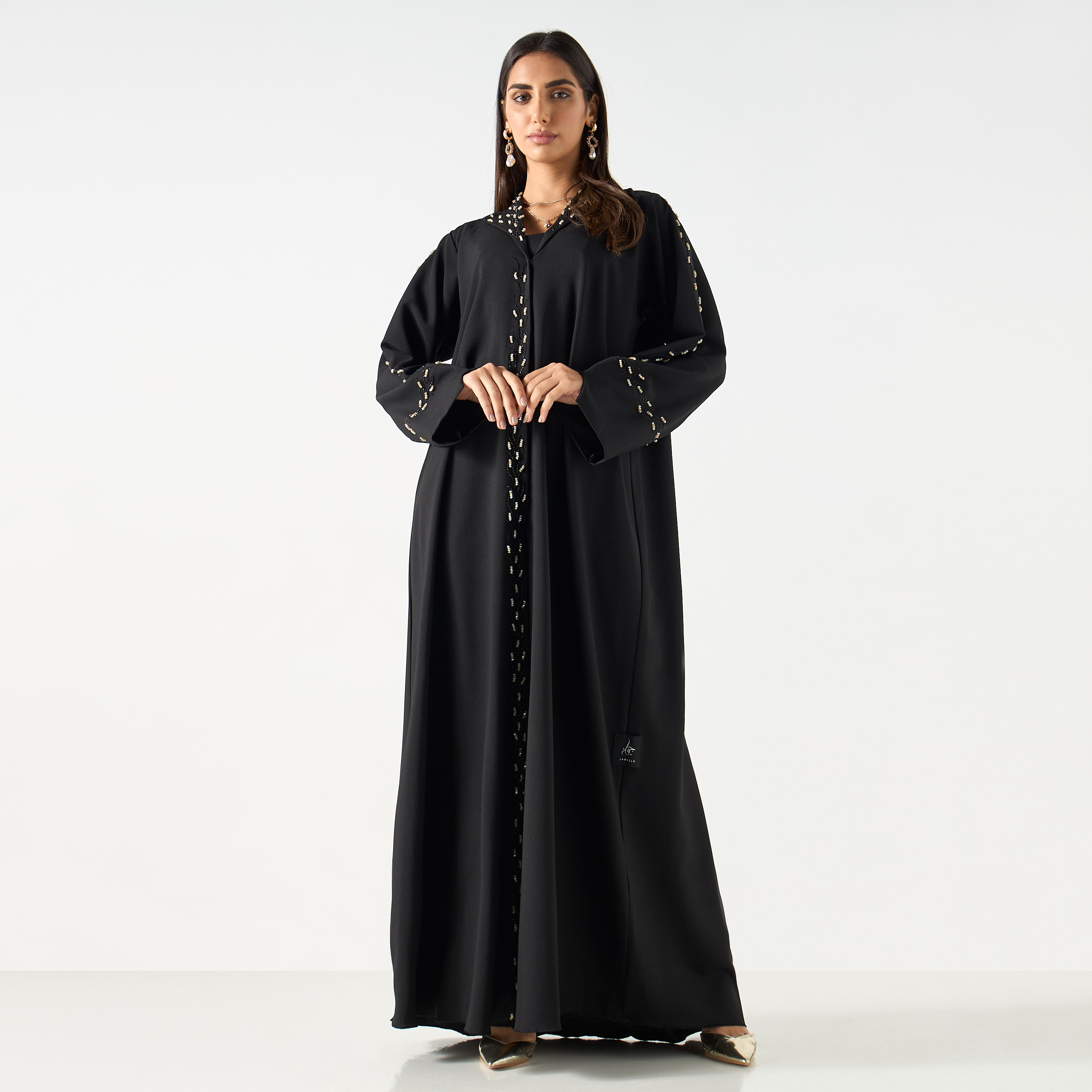 Embellished Collared Abaya with Hijab-women-arabicclothing-abayas-image-1