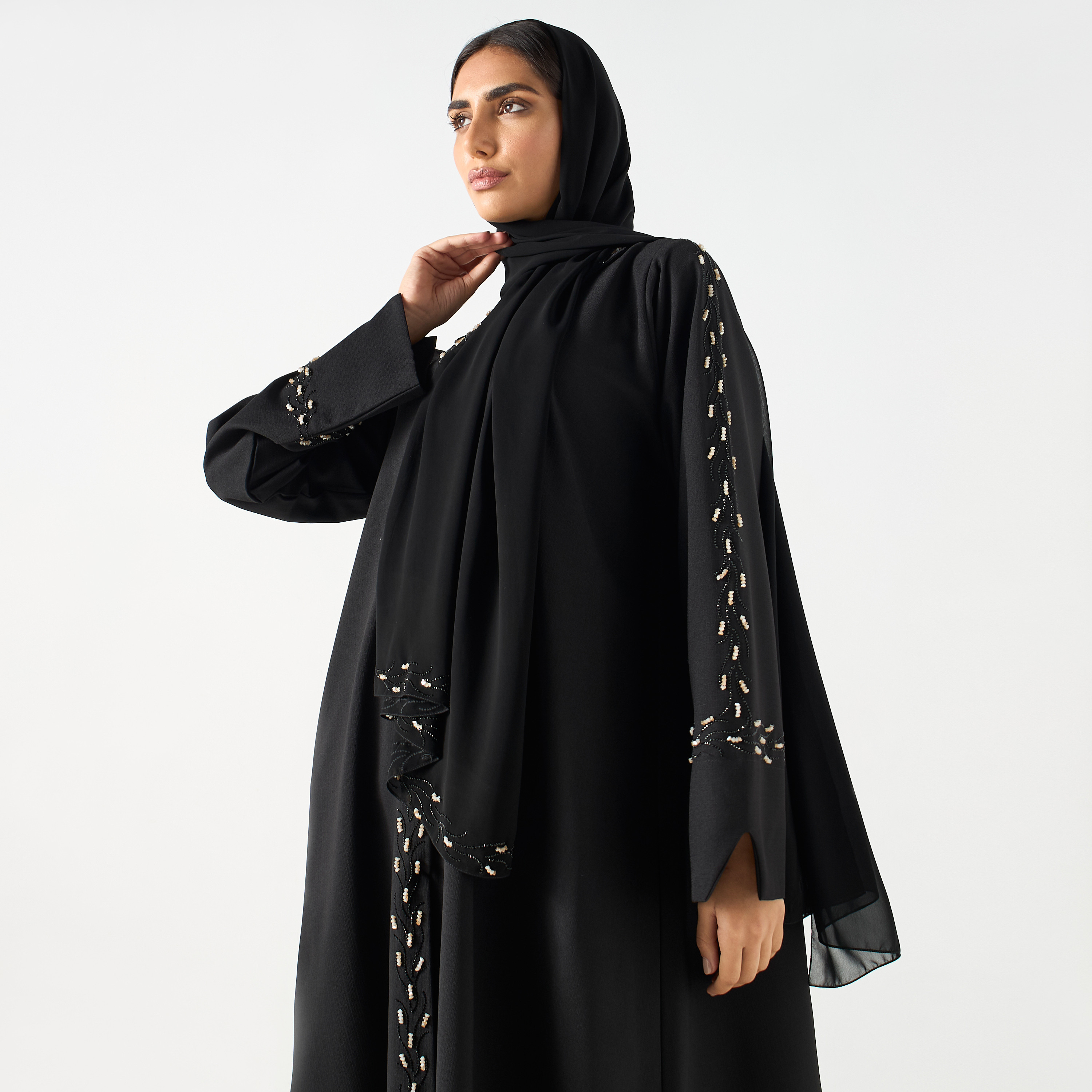 Embellished Collared Abaya with Hijab-women-arabicclothing-abayas-image-2