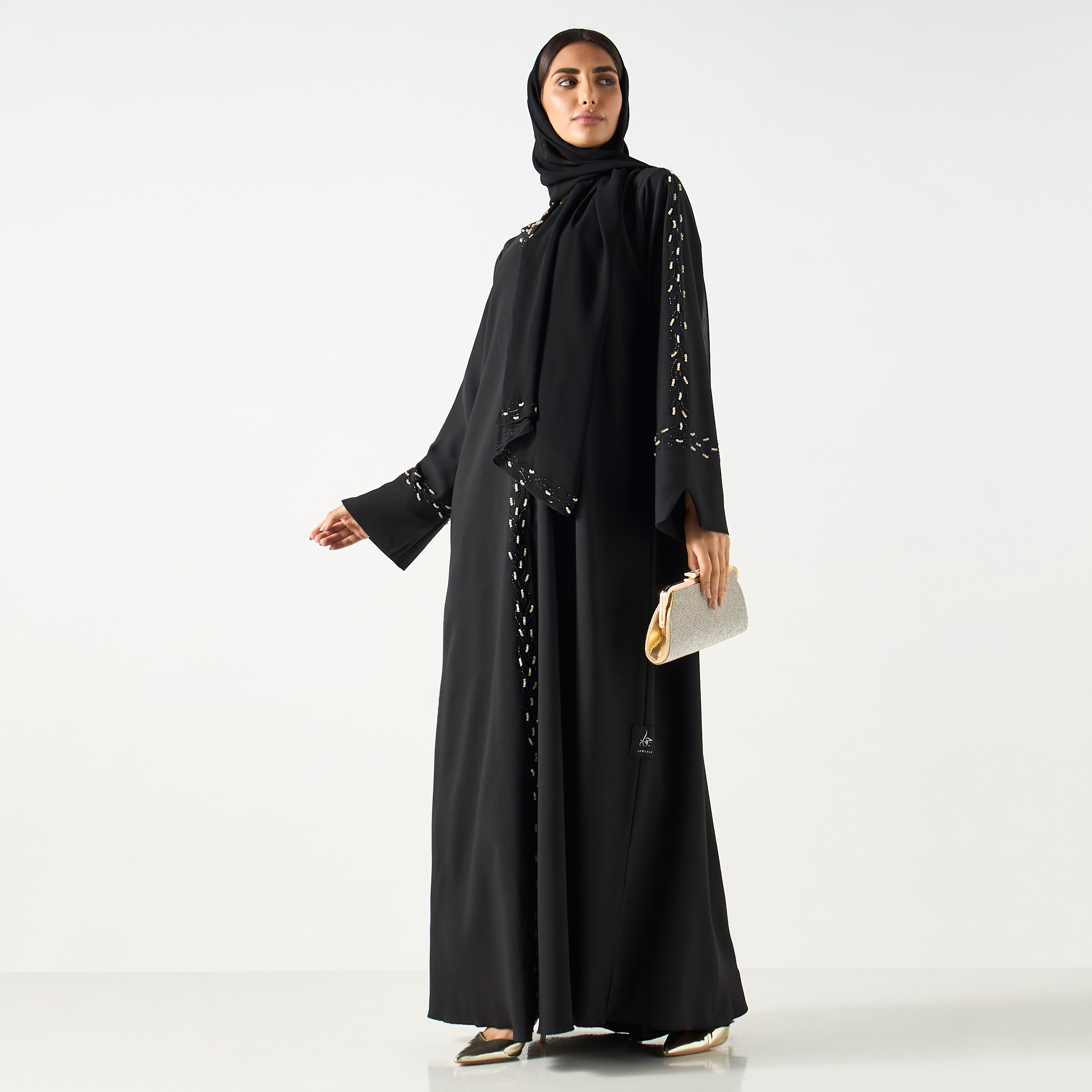 Embellished Collared Abaya with Hijab-women-arabicclothing-abayas-image-4