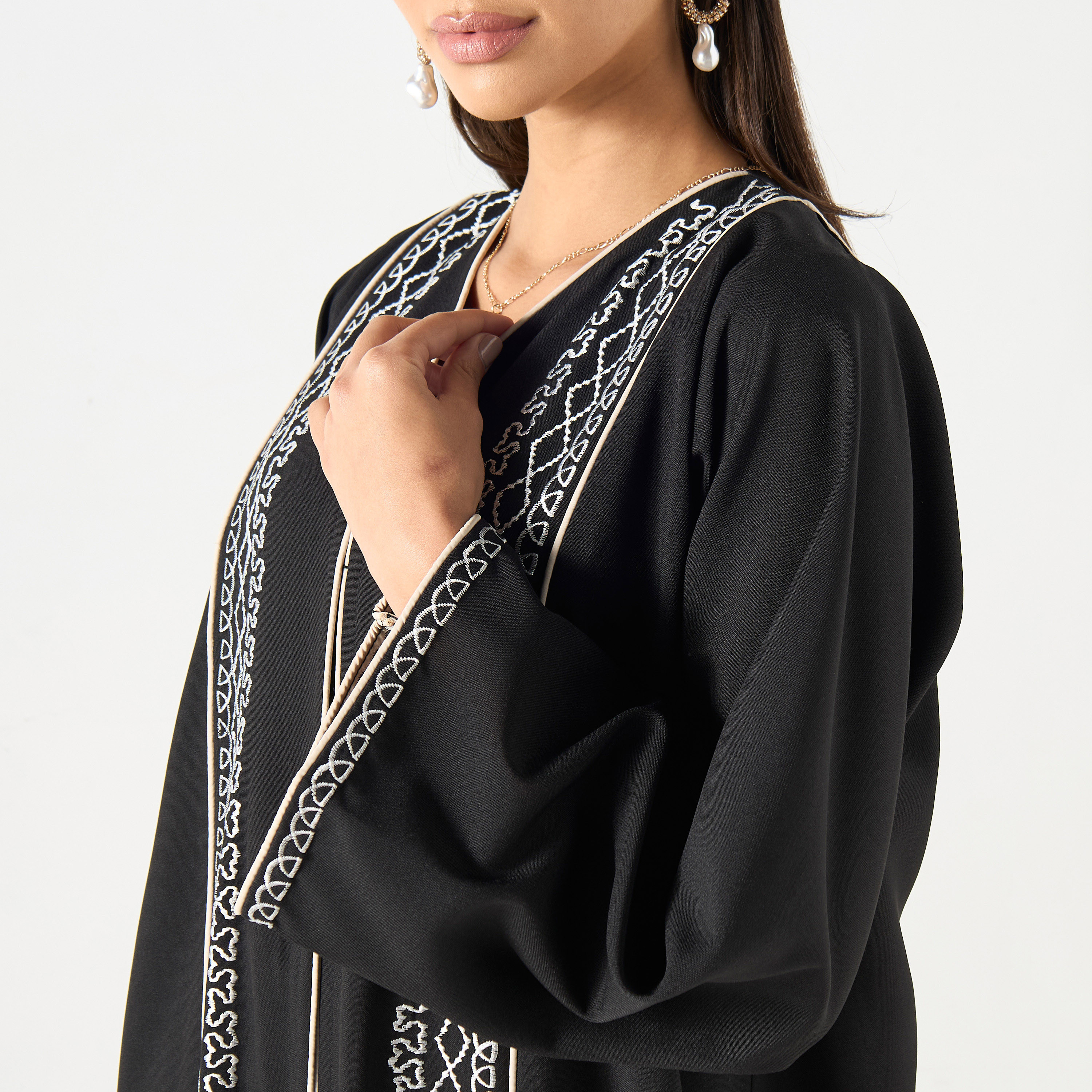 Embroidered V-neck Abaya with Hijab-women-arabicclothing-abayas-image-3