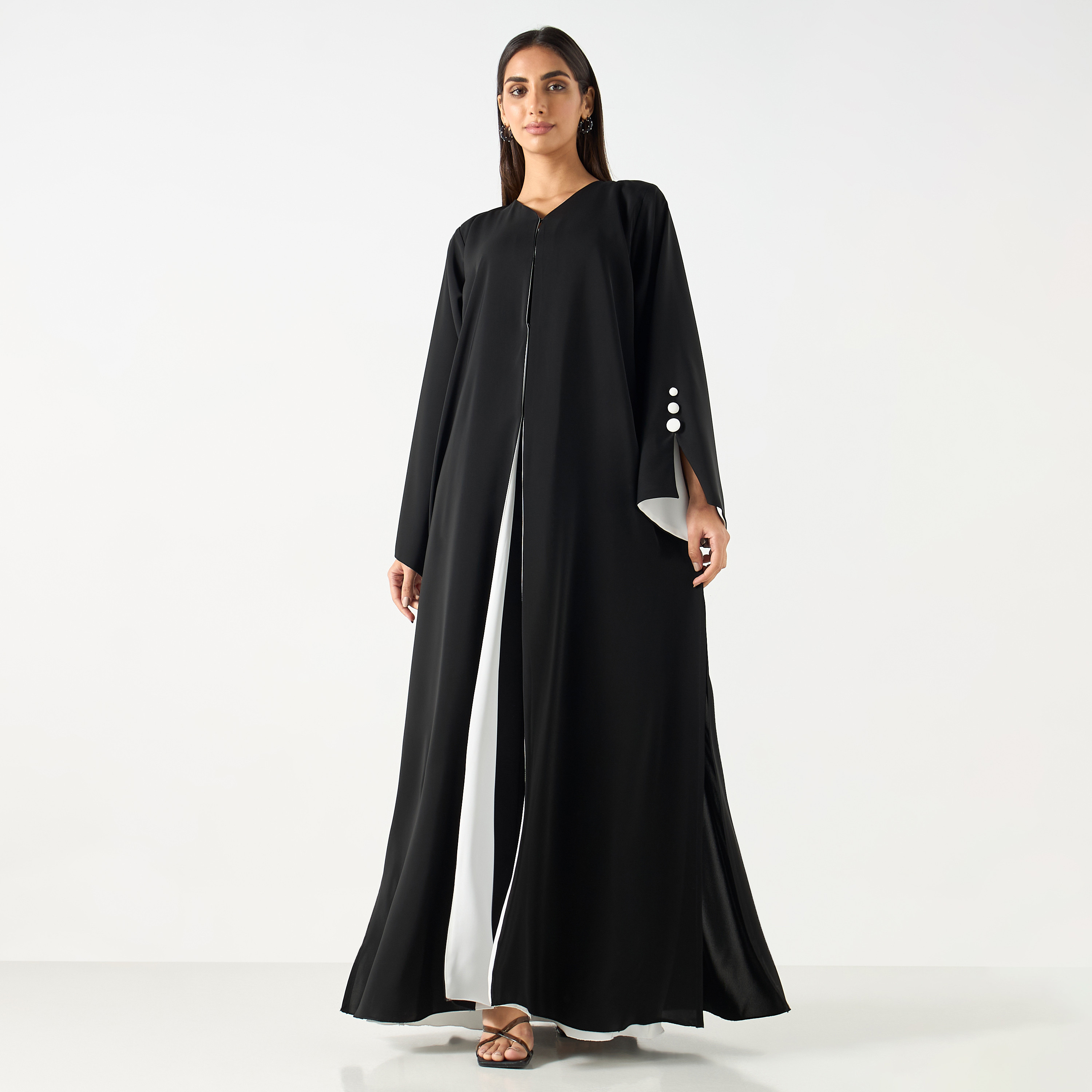 Solid V-neck Abaya with Hijab-women-arabicclothing-abayas-image-1