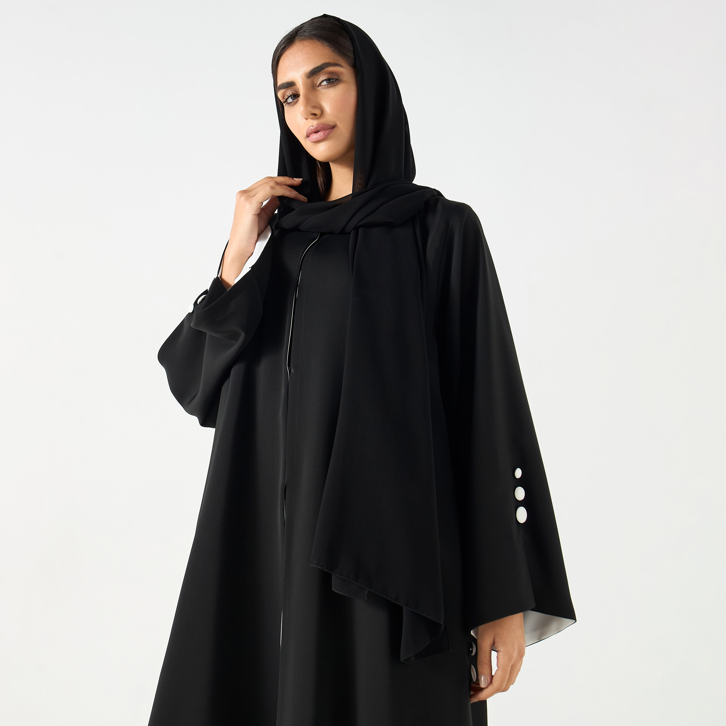 Solid V-neck Abaya with Hijab-women-arabicclothing-abayas-image-2