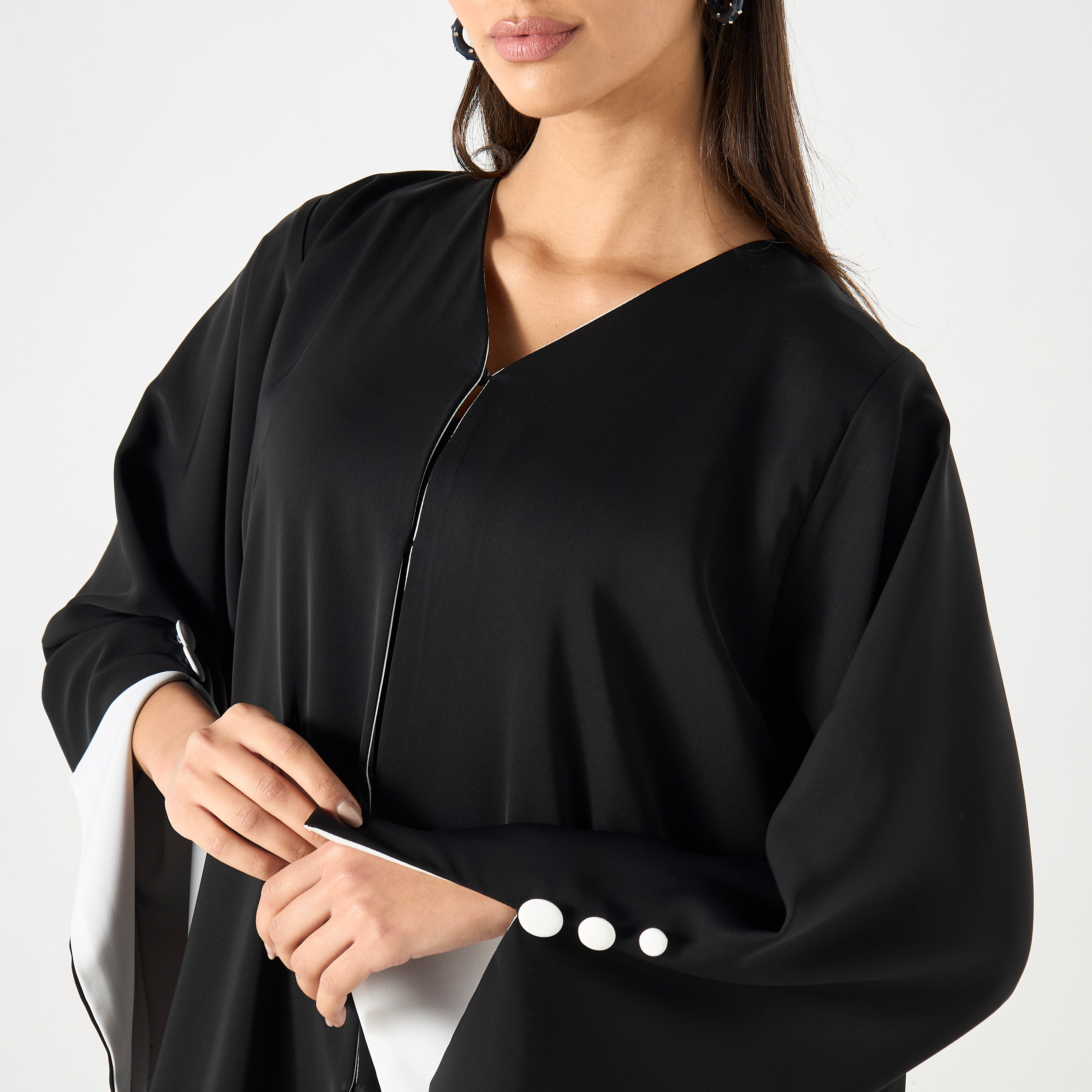Solid V-neck Abaya with Hijab-women-arabicclothing-abayas-image-3