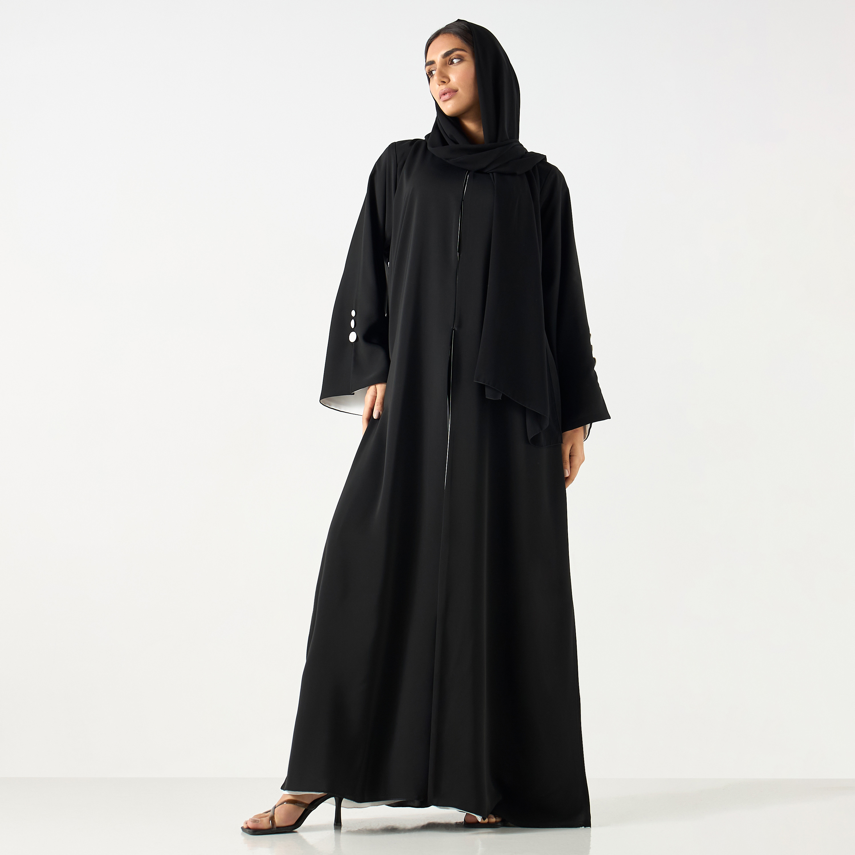 Solid V-neck Abaya with Hijab-women-arabicclothing-abayas-image-4