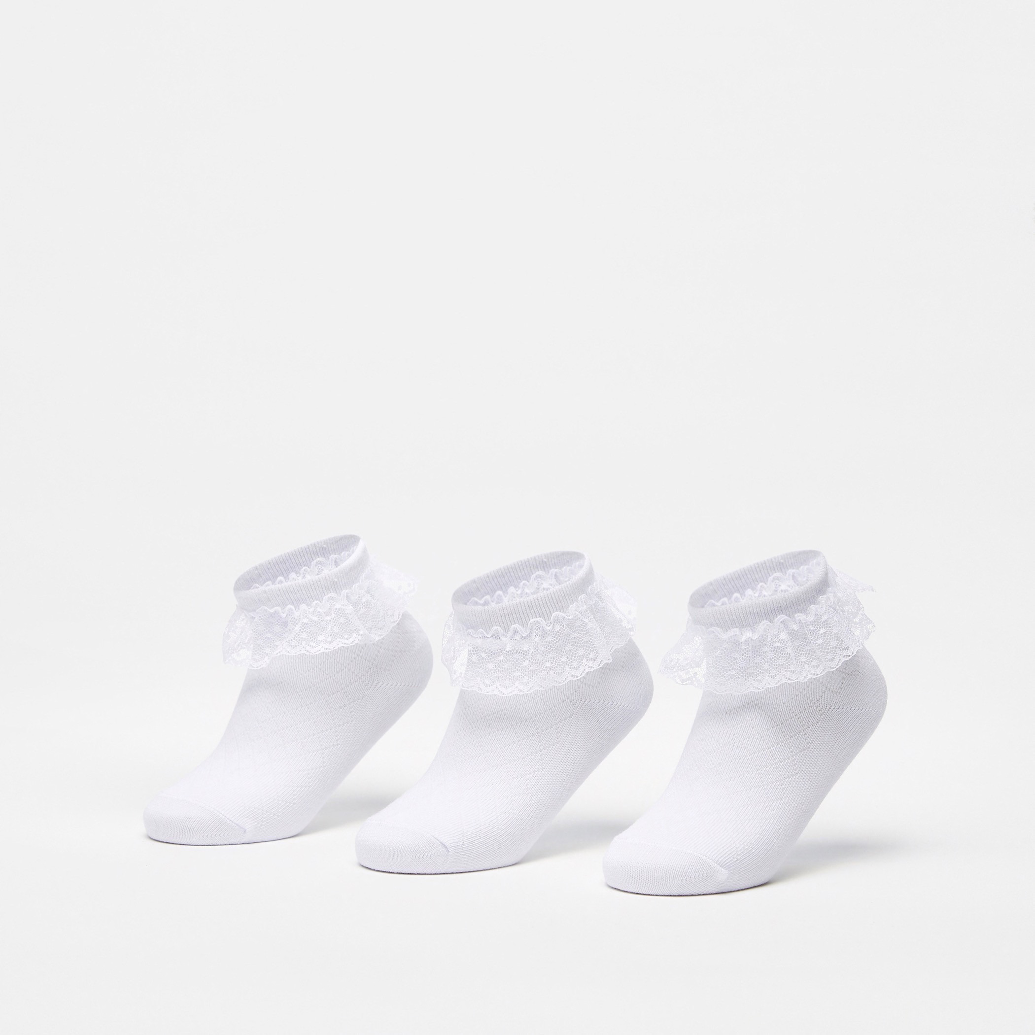 جوارب بتفاصيل كشكش بطول الكاحل - طقم من 3-girls-accessories-socks-image-1