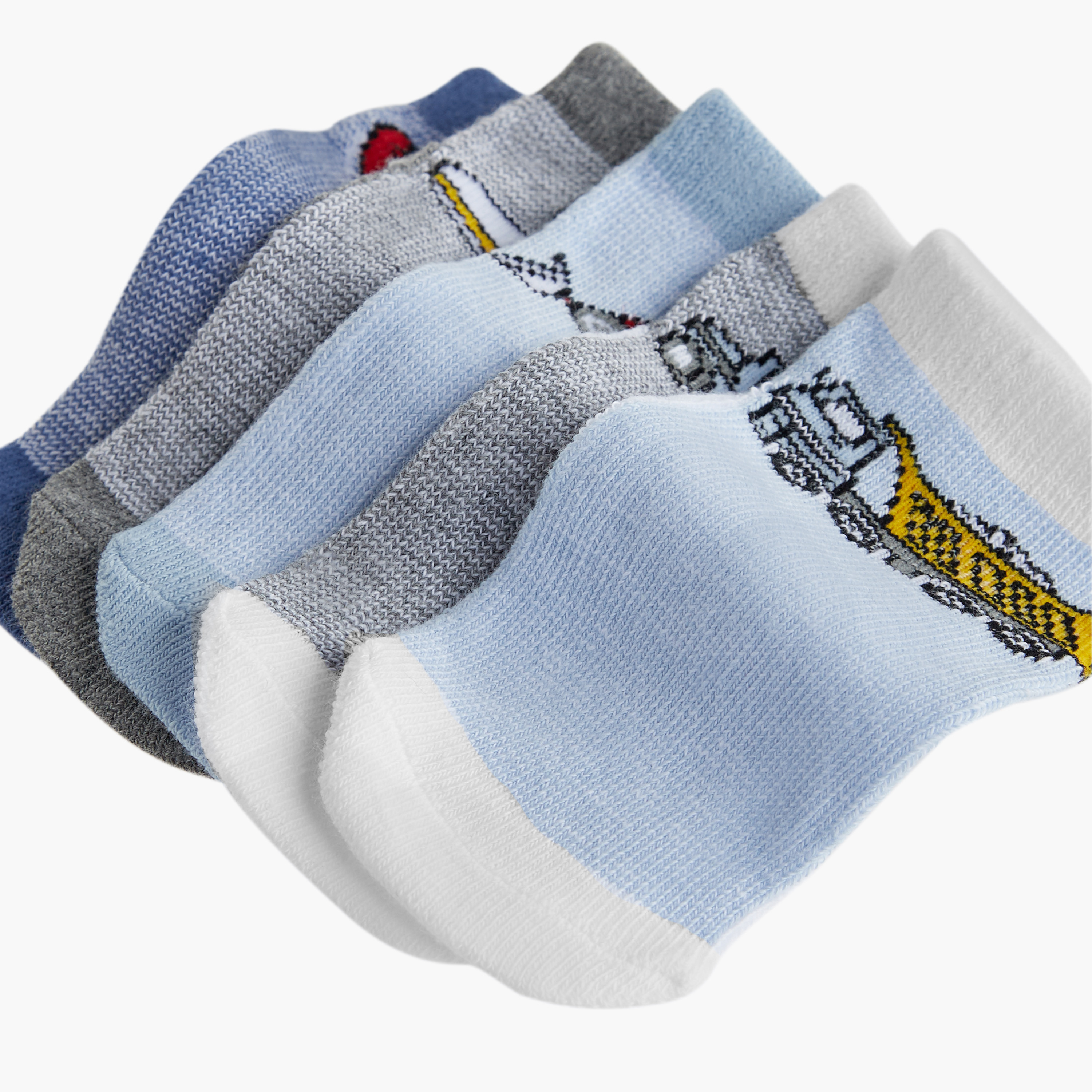 Barefeet Vehicle Print Non-Terry Ankle Length Socks - Set of 5-girls-accessories-socks-image-3