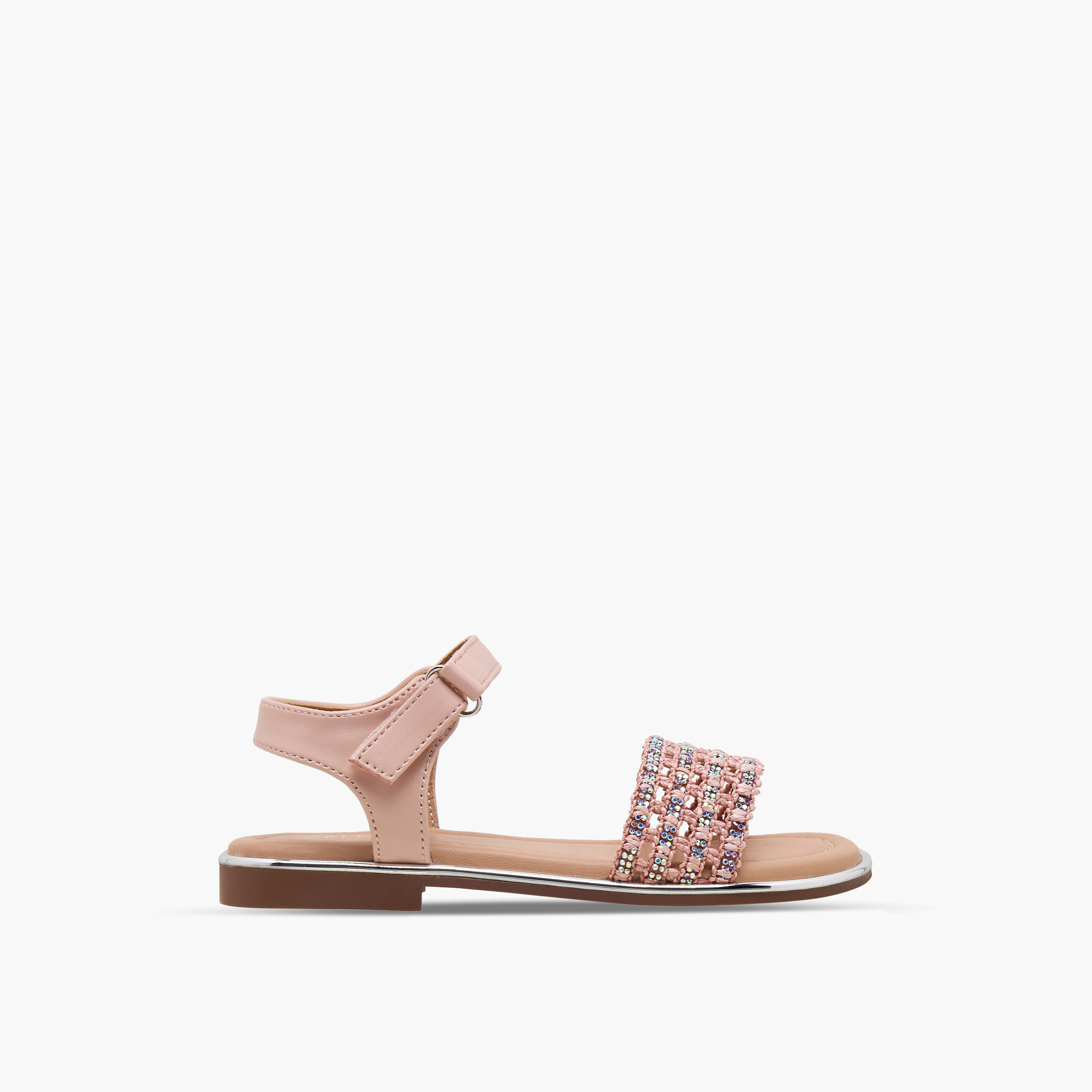 Celeste Girls Embellished Hook & Loop Flat Sandals-girls-shoes-sandals-image-2