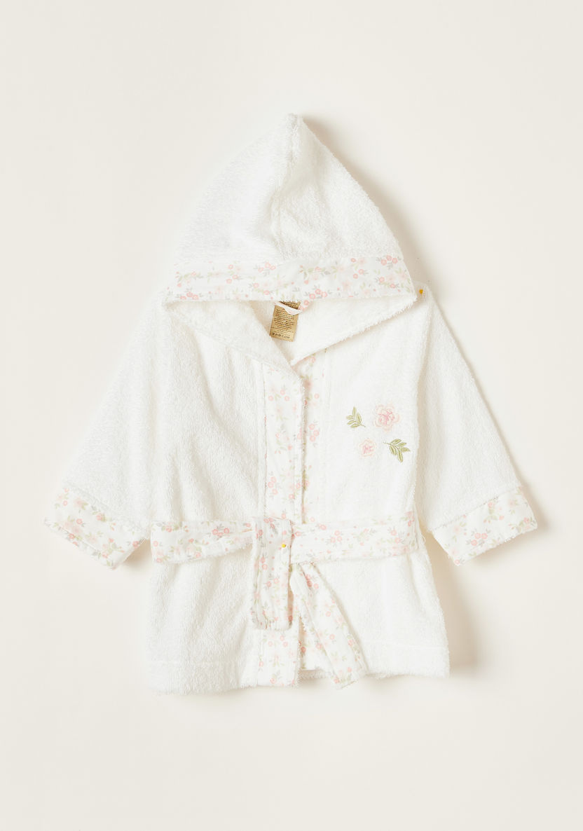 Giggles Floral Embroidered Hooded Bath Robe with Belt Tie-Ups-Towels and Flannels-image-0