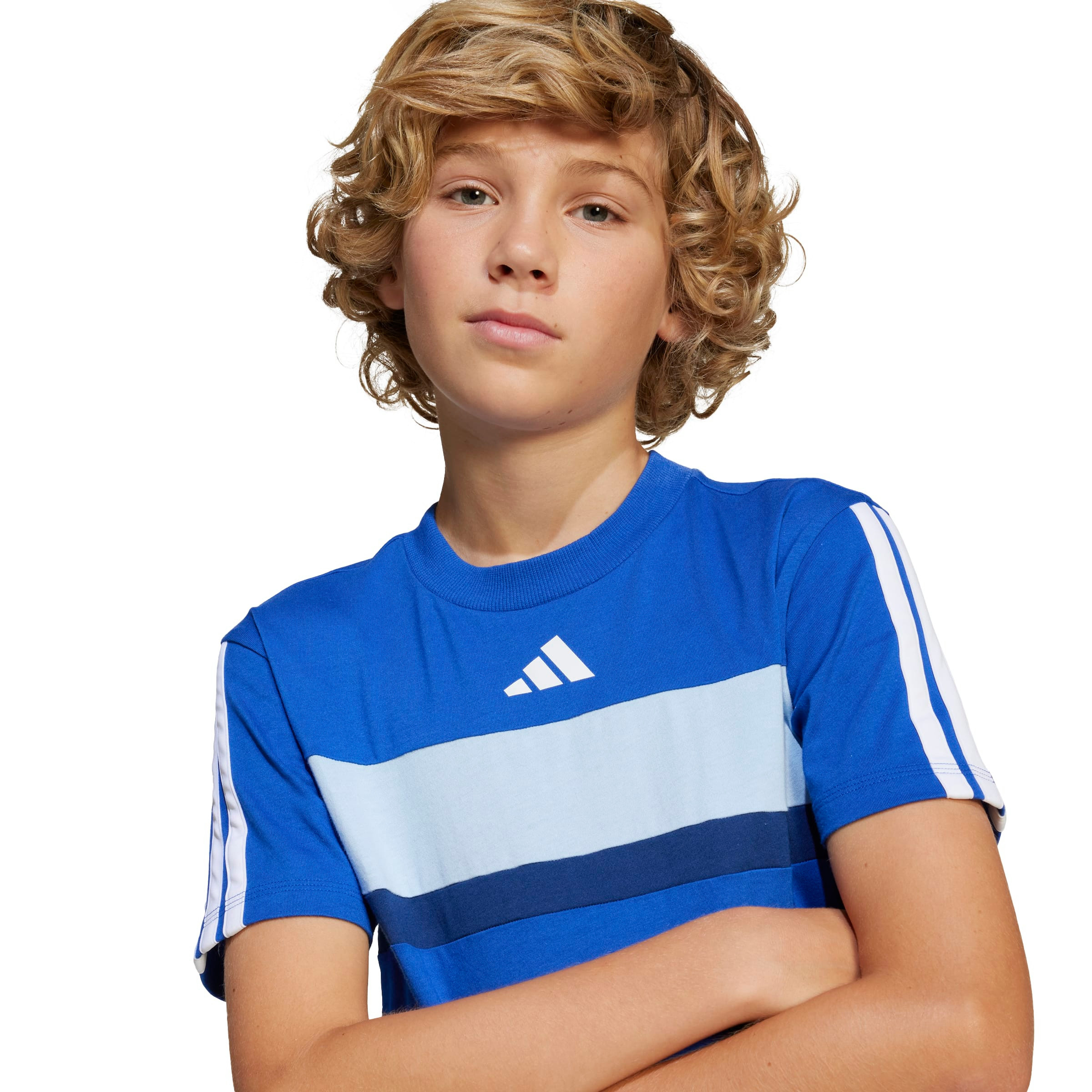تيشيرت قطن بياقة ضيقة وأكمام قصيرة وطبعات شعار للأولاد من أديداس-boys-clothing-sportswear-tops-image-5