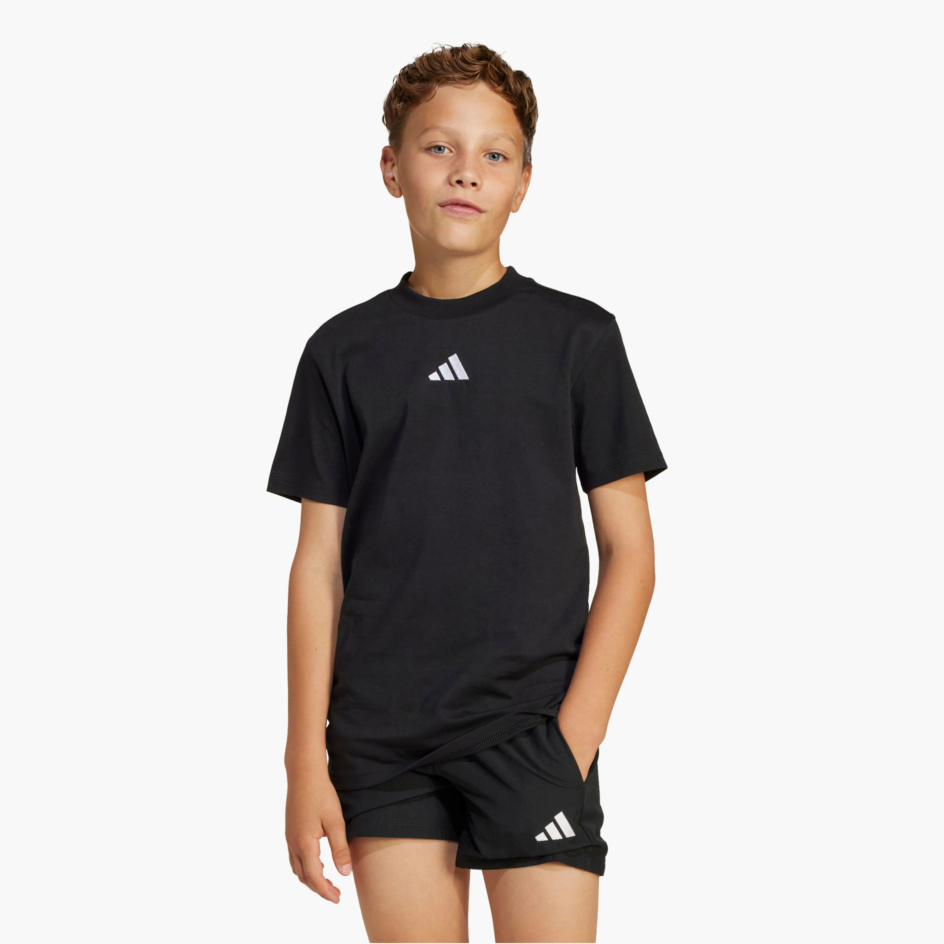 adidas Crew Neck Short Sleeves T-shirt with Logo Print-boys-clothing-sportswear-tops-image-1