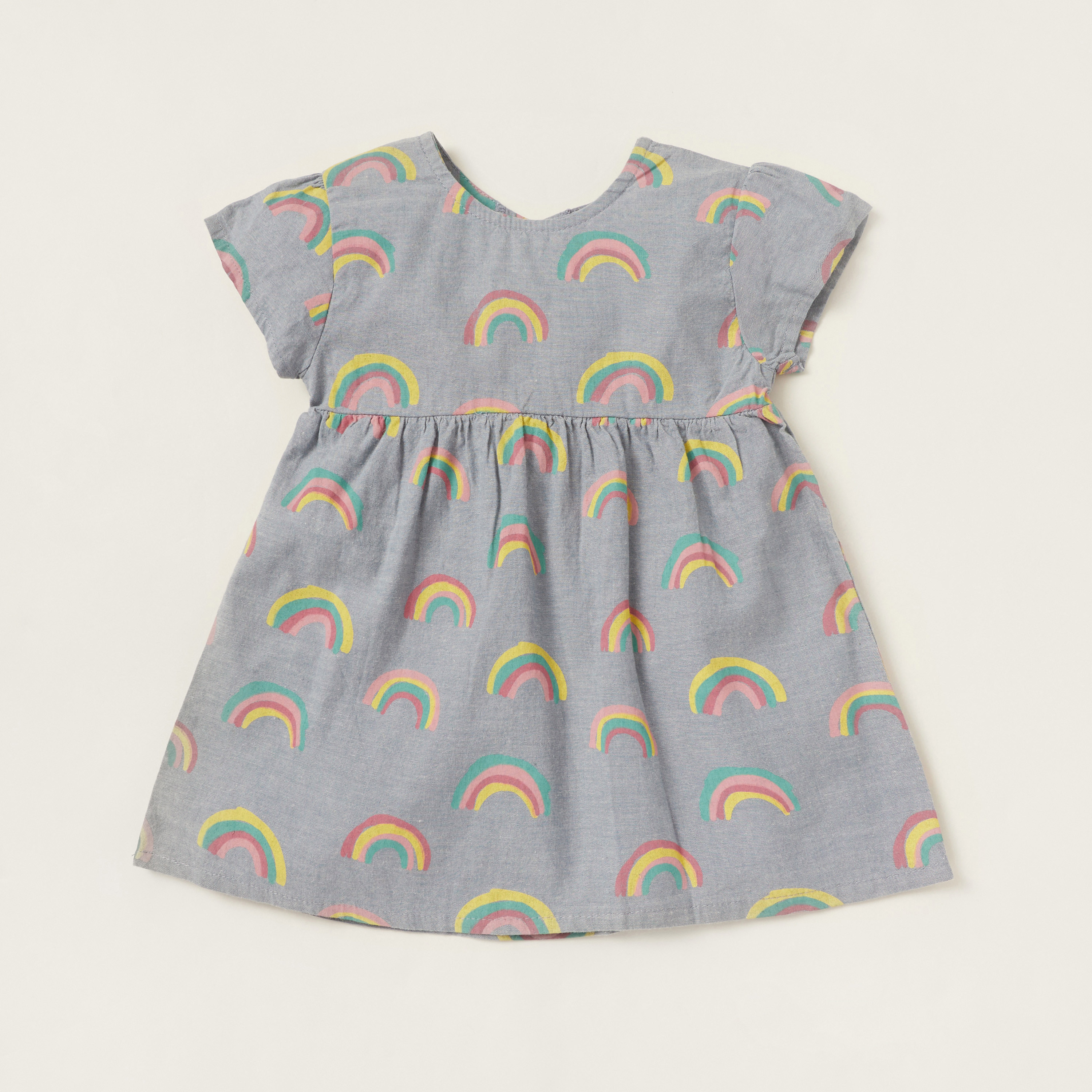 Rainbow Print Round Neck Peplum Top and Leggings Set-baby-girls-clothing-nightwear-pyjamasets-image-4