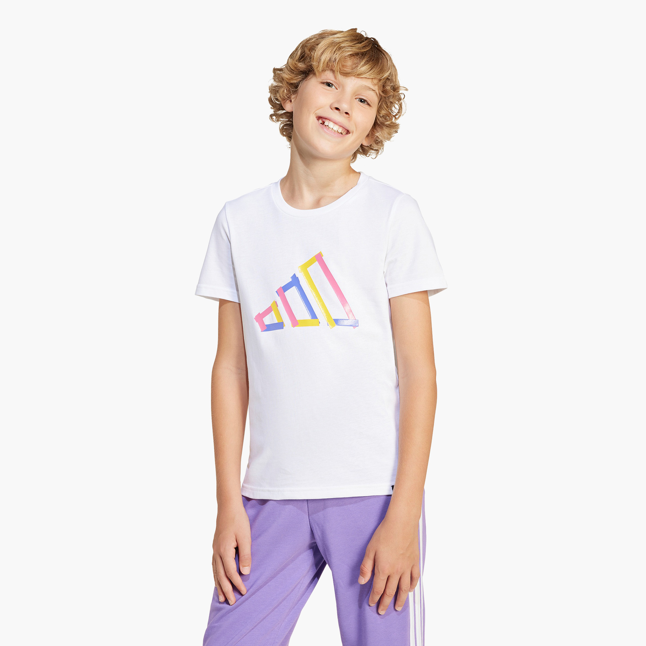adidas Logo Print T-shirt with Short Sleeves-boys-clothing-sportswear-tops-image-1