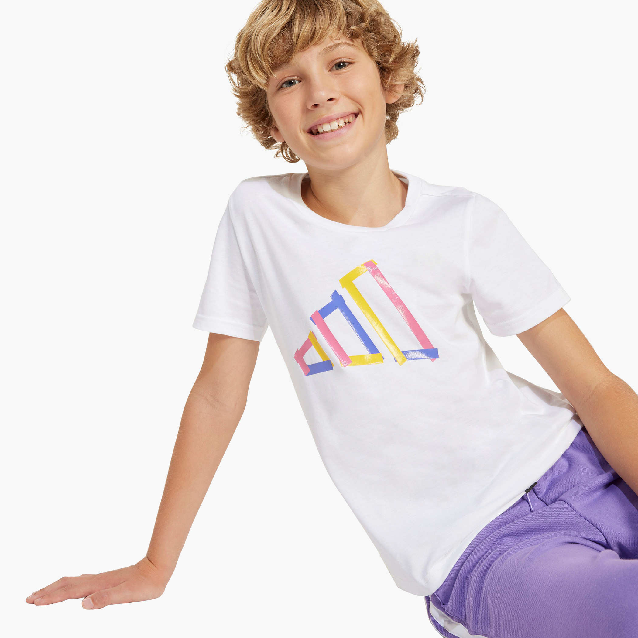 adidas Logo Print T-shirt with Short Sleeves-boys-clothing-sportswear-tops-image-4