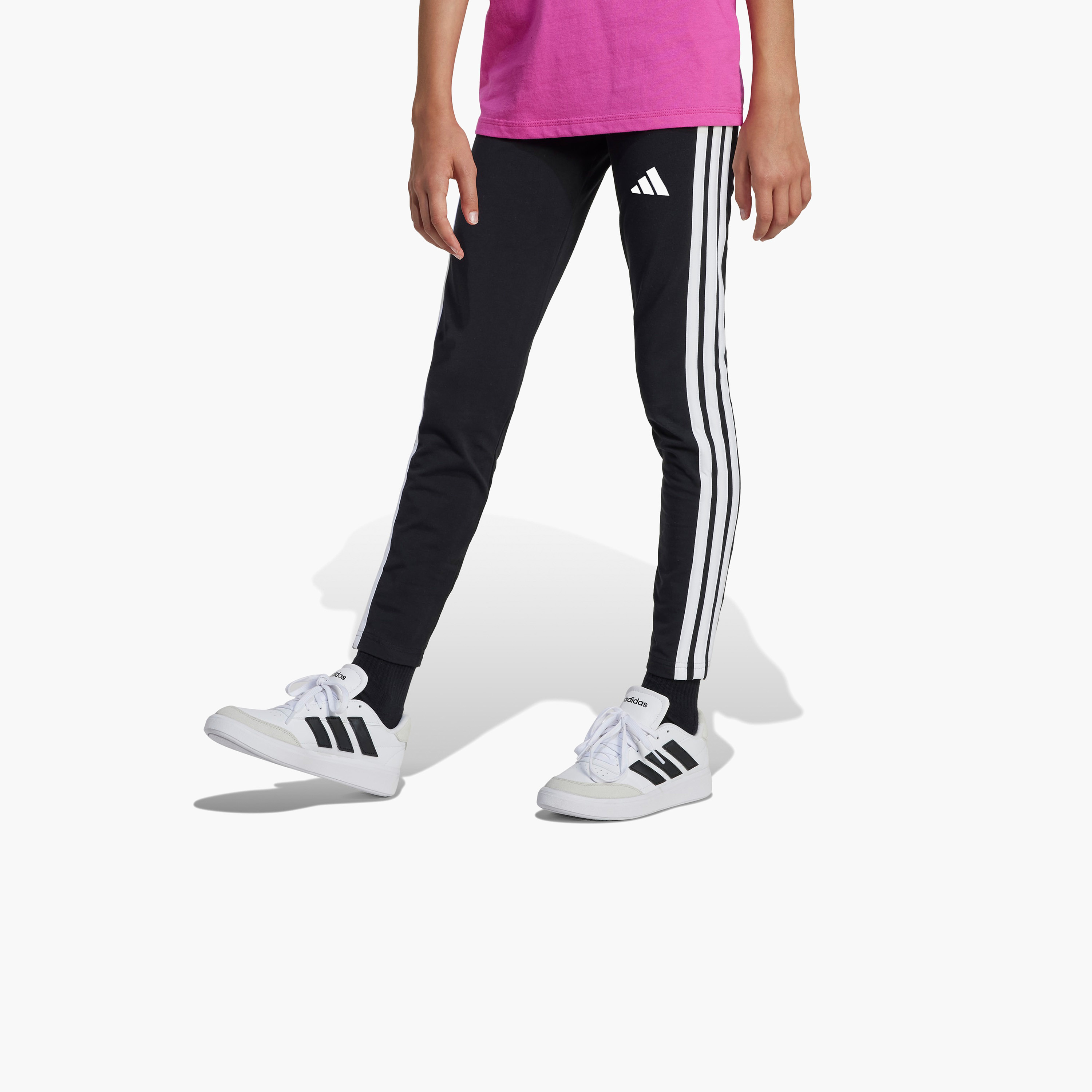 adidas Girls Leggings with Tape Detail -  Elastic Waist-girls-clothing-sportswear-bottoms-leggings-image-1