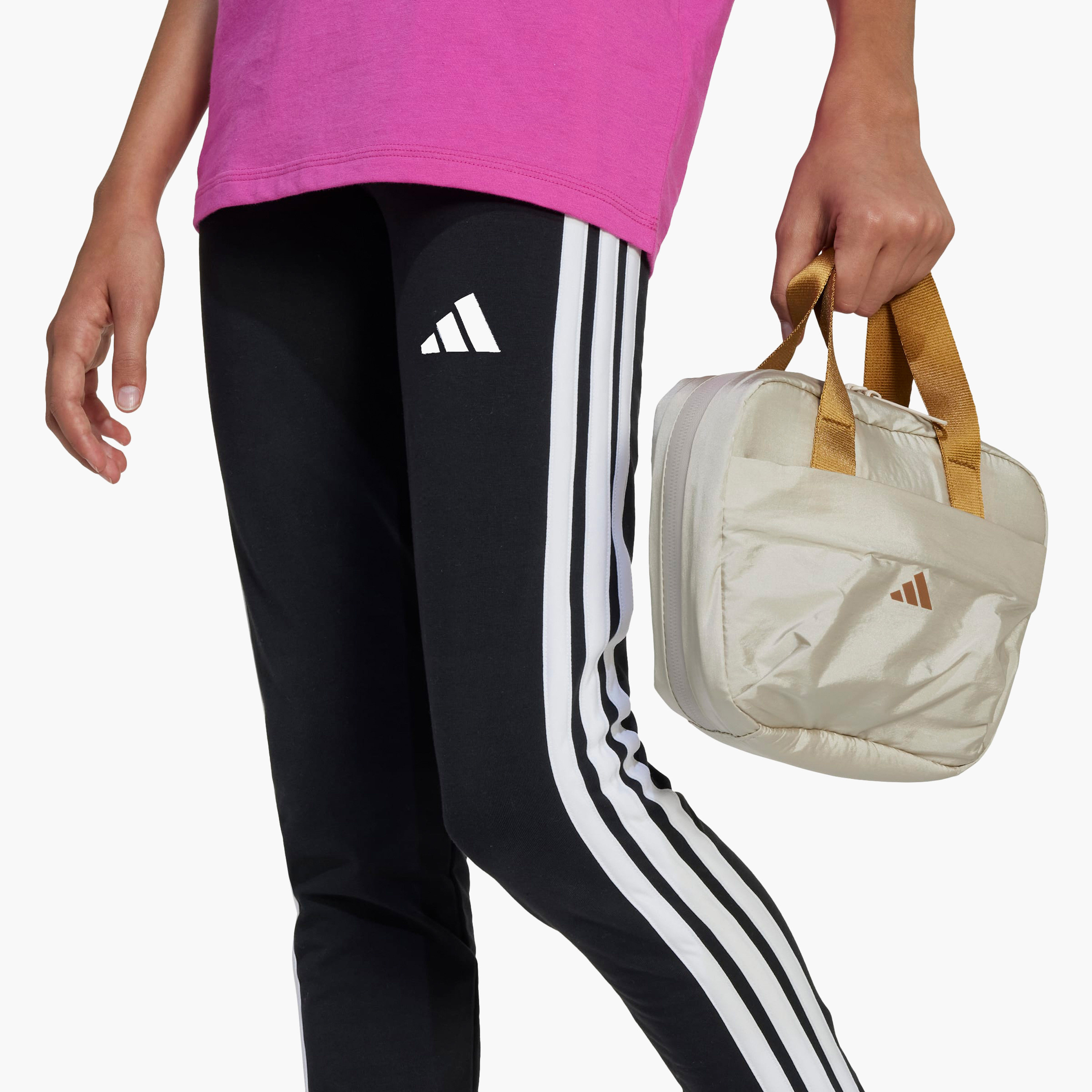 adidas Girls Leggings with Tape Detail -  Elastic Waist-girls-clothing-sportswear-bottoms-leggings-image-5