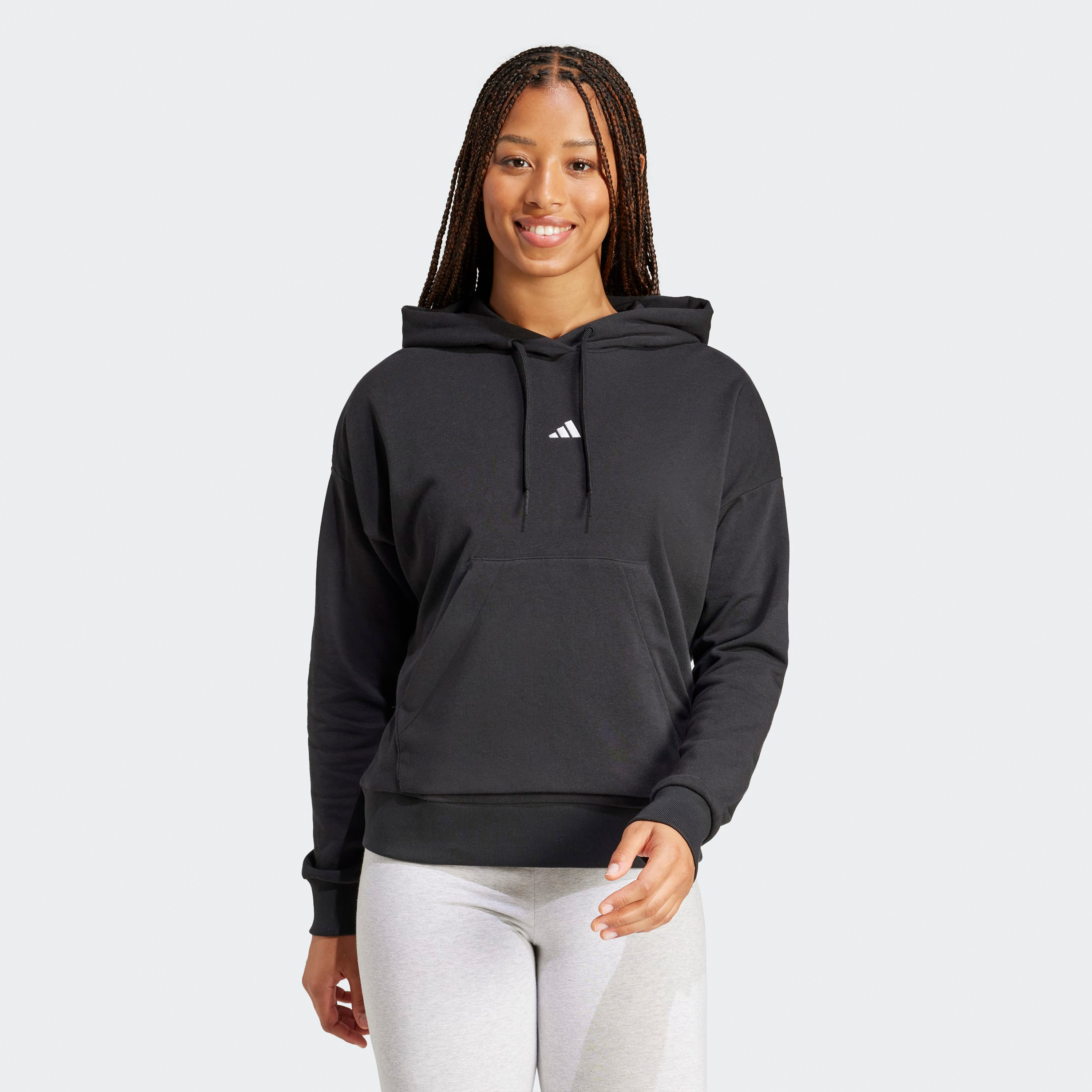 اديداس - هودي نسائي أساسي بشعار صغير قماش تيري فرنسي-sports-women-clothing-hoodiesandsweatshirts-image-1