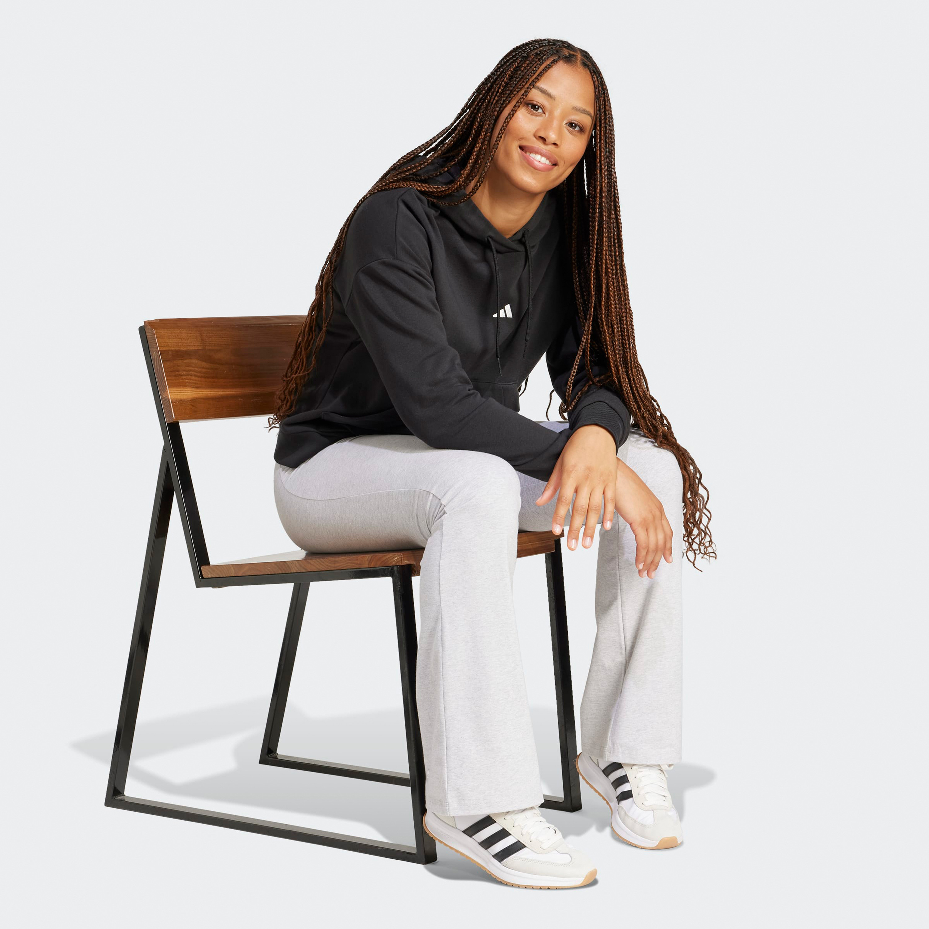 اديداس - هودي نسائي أساسي بشعار صغير قماش تيري فرنسي-sports-women-clothing-hoodiesandsweatshirts-image-2