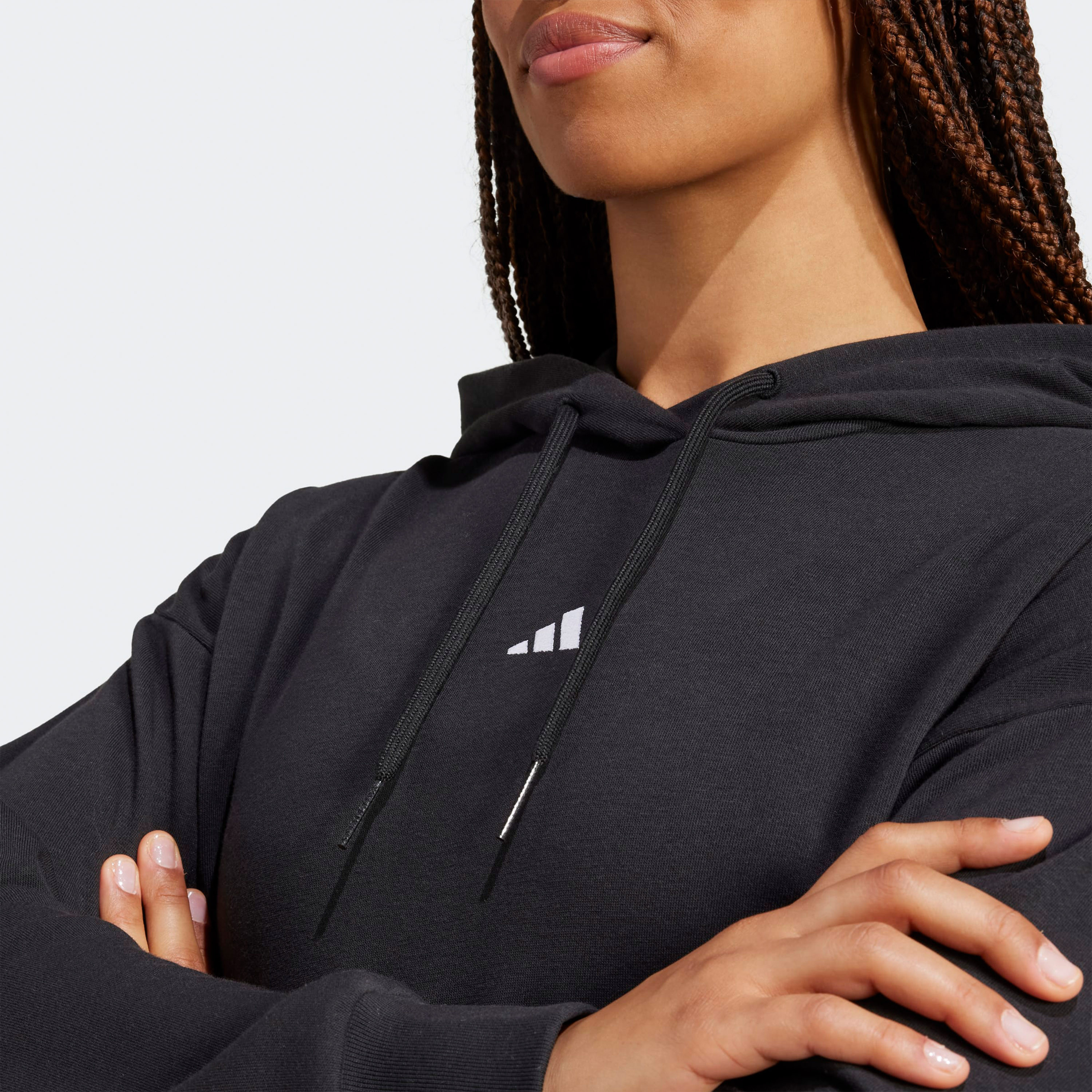 اديداس - هودي نسائي أساسي بشعار صغير قماش تيري فرنسي-sports-women-clothing-hoodiesandsweatshirts-image-5
