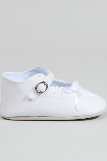 Stitch and Bow Detail Shoes with Pin Buckle Closure