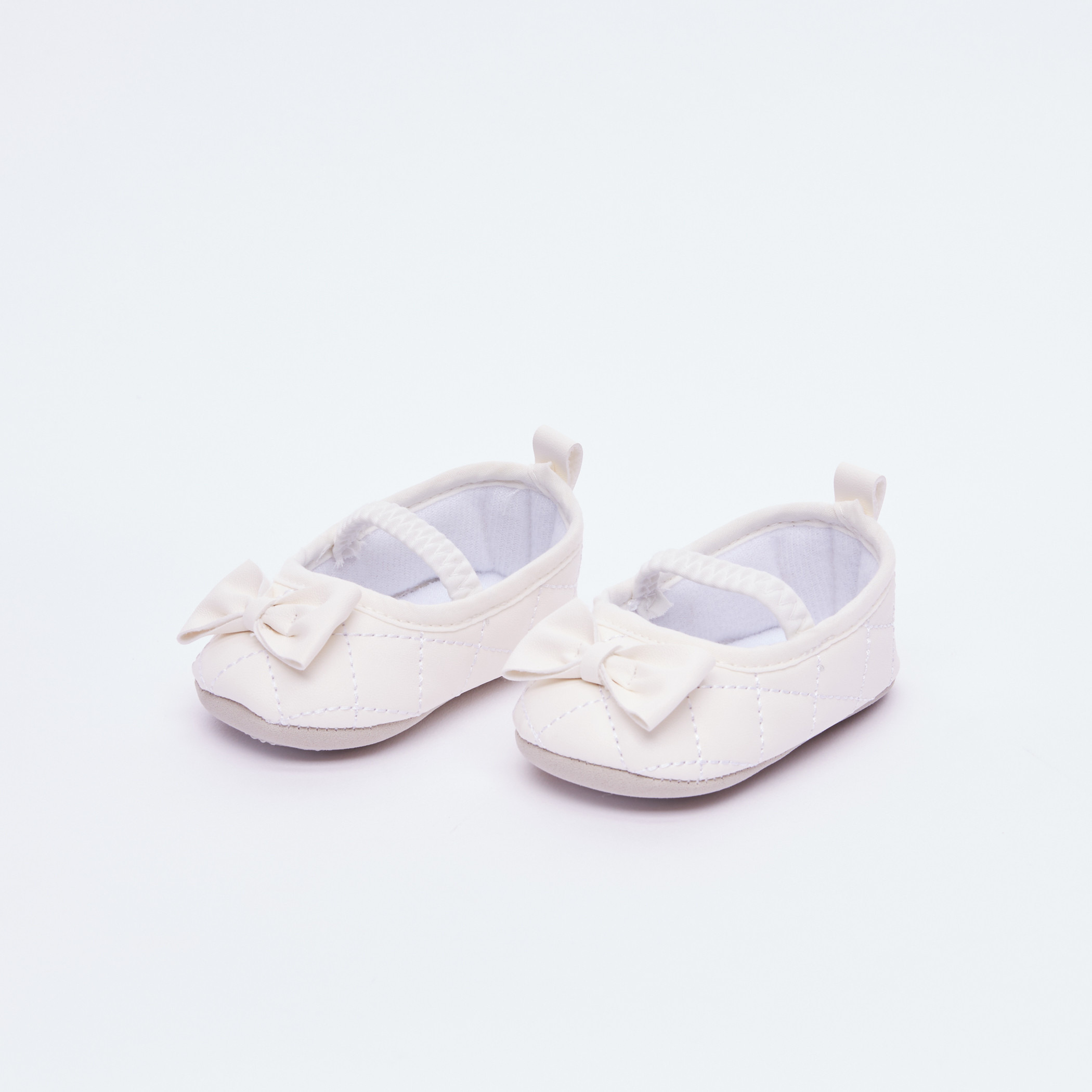 Juniors Textured Shoes with Bow Detail and Elasticised Strap-baby-girls-shoes-sandals-image-1