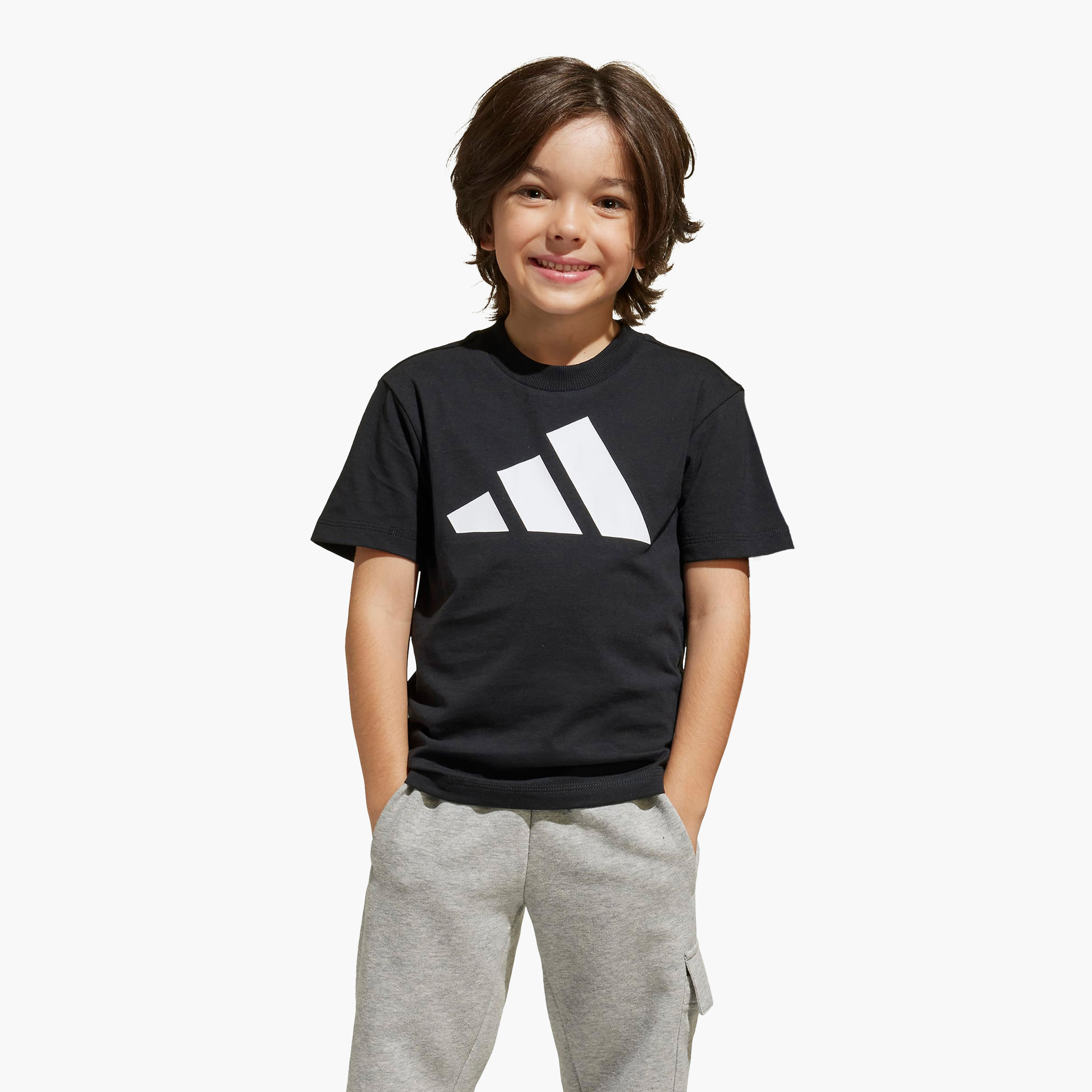 adidas Crew Neck Short Sleeve T-shirt with Logo Print-boys-clothing-sportswear-tops-image-1