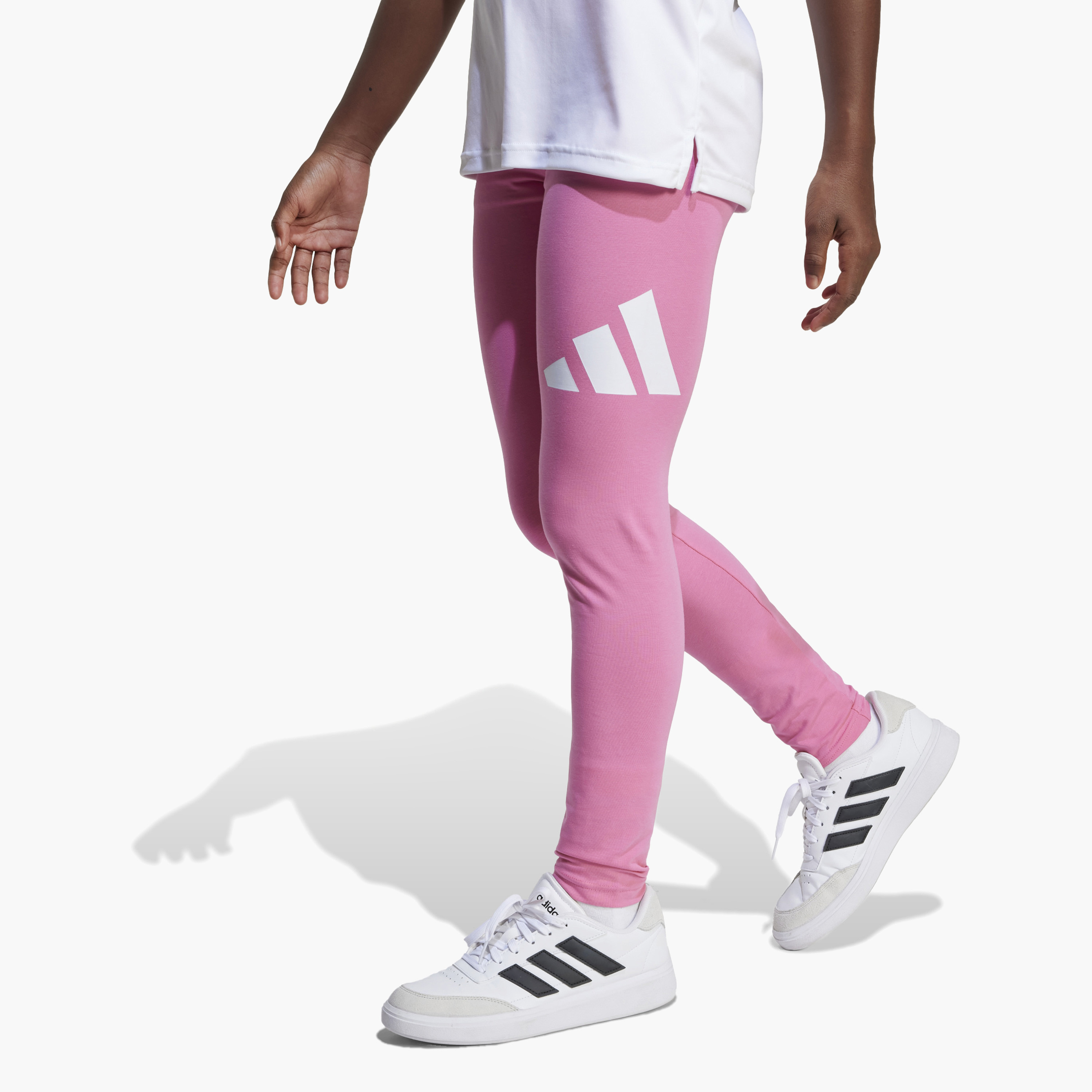 adidas Girls Leggings with Logo Print - Cotton Blend - Elastic Waist-girls-clothing-sportswear-bottoms-leggings-image-1