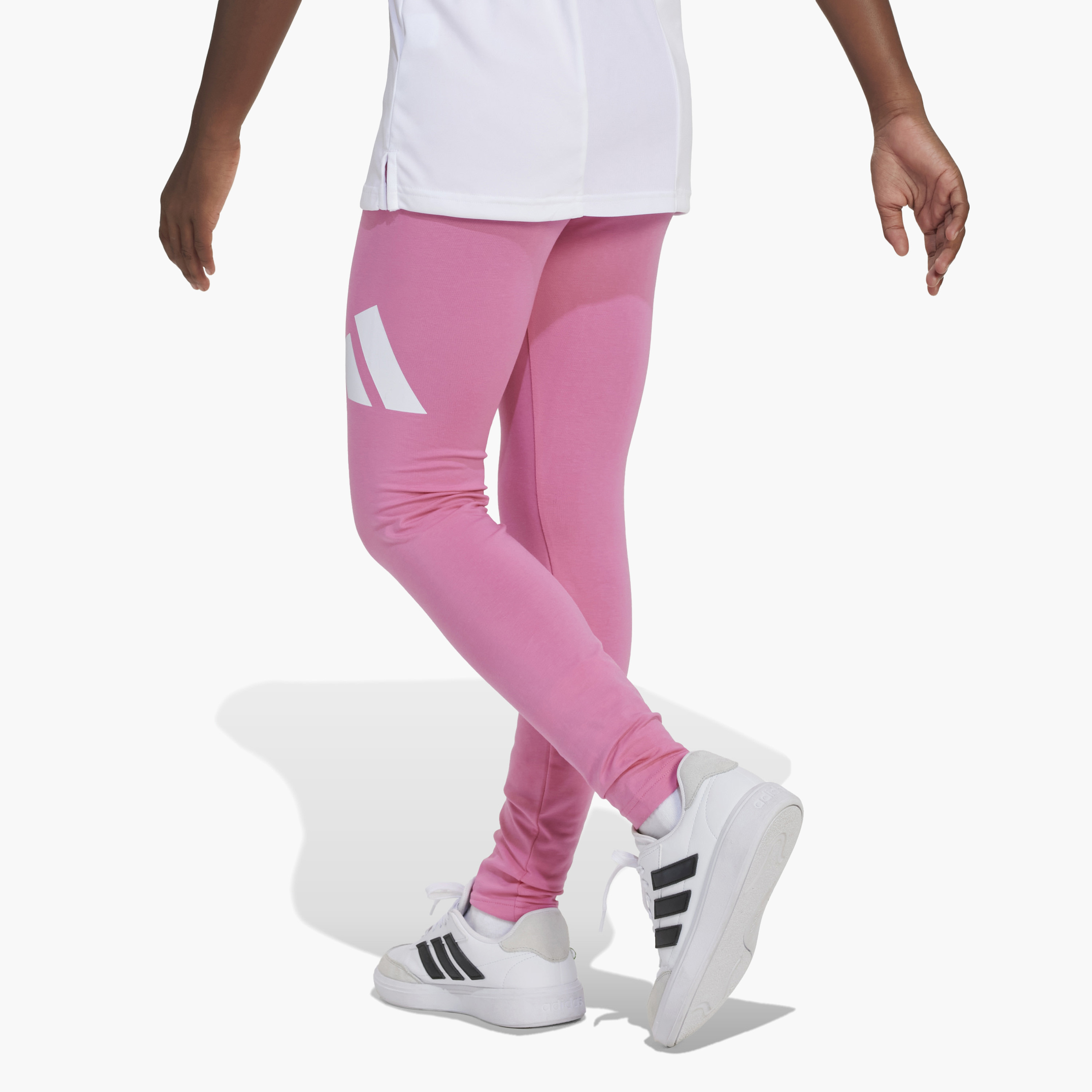 adidas Girls Leggings with Logo Print - Cotton Blend - Elastic Waist-girls-clothing-sportswear-bottoms-leggings-image-2