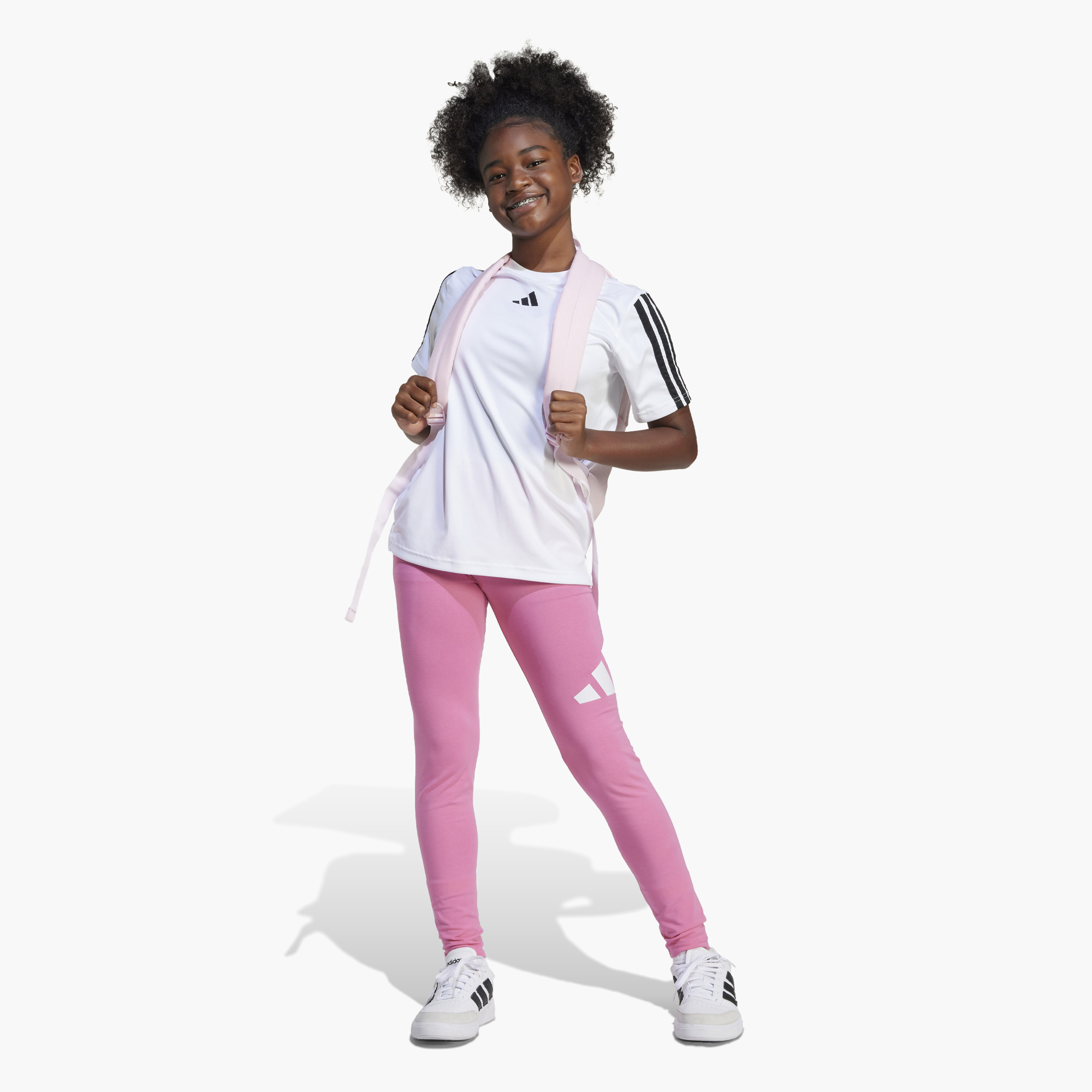 adidas Girls Leggings with Logo Print - Cotton Blend - Elastic Waist-girls-clothing-sportswear-bottoms-leggings-image-3