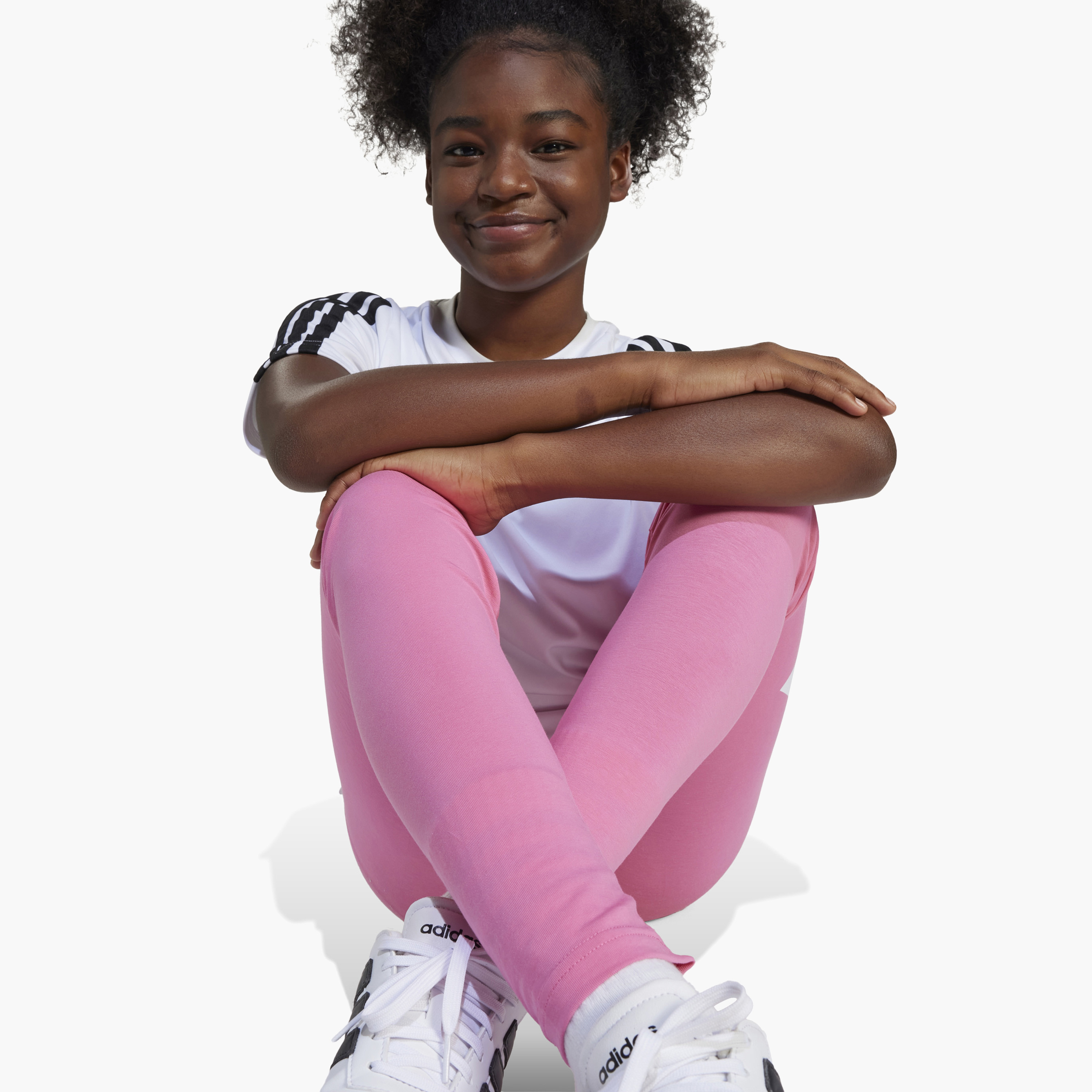 adidas Girls Leggings with Logo Print - Cotton Blend - Elastic Waist-girls-clothing-sportswear-bottoms-leggings-image-5