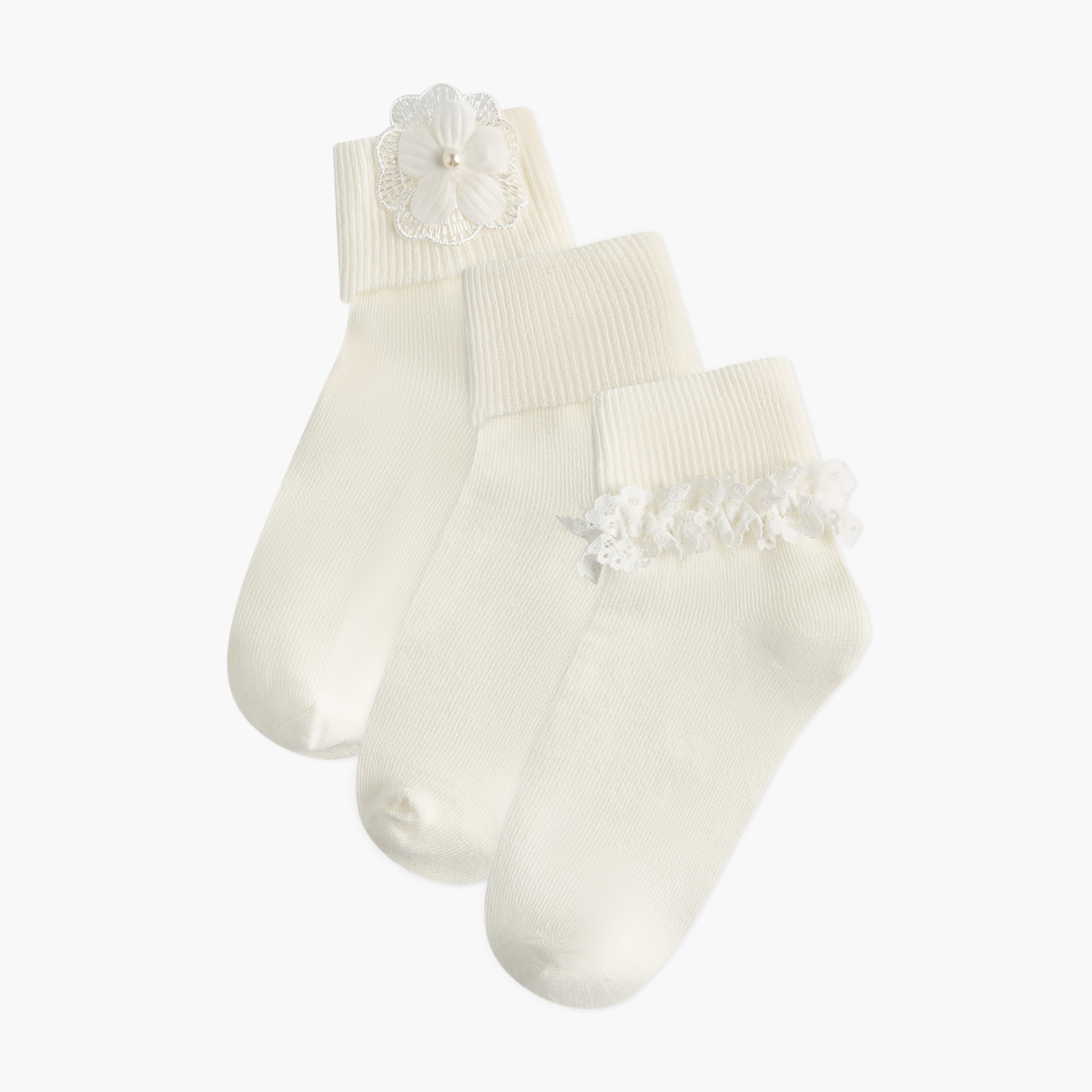 Little Missy Ribbed Non-Terry Ankle Length Socks with Frill Detail - Set of 3-girls-accessories-socks-image-1