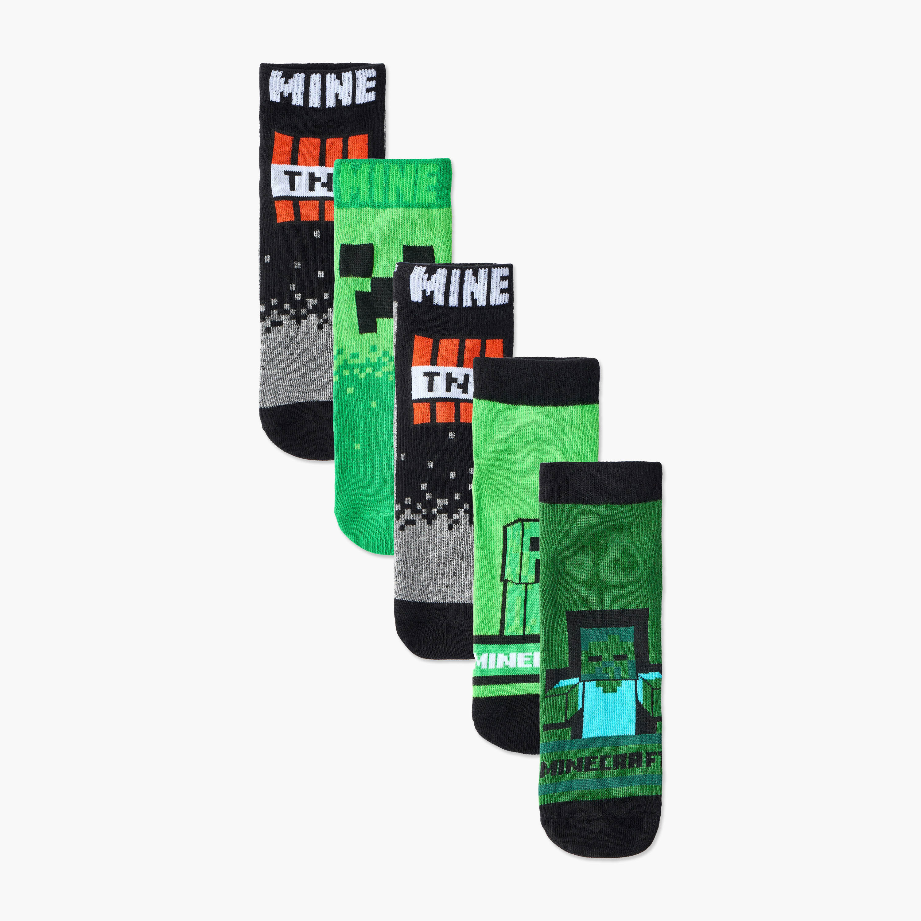 Pack of 5 - Boys Ankle Socks with Minecraft Print-girls-accessories-socks-image-1