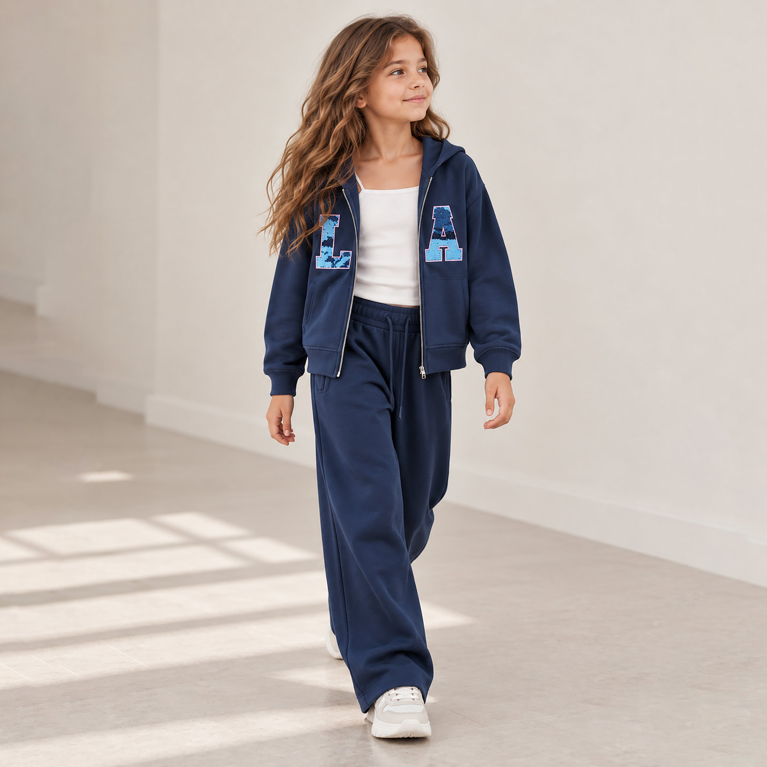 Victor and Jane Embellished Long Sleeves Zip Up Hoodie & Wide Leg Pants Set-girls-clothing-setsandcoords-image-3