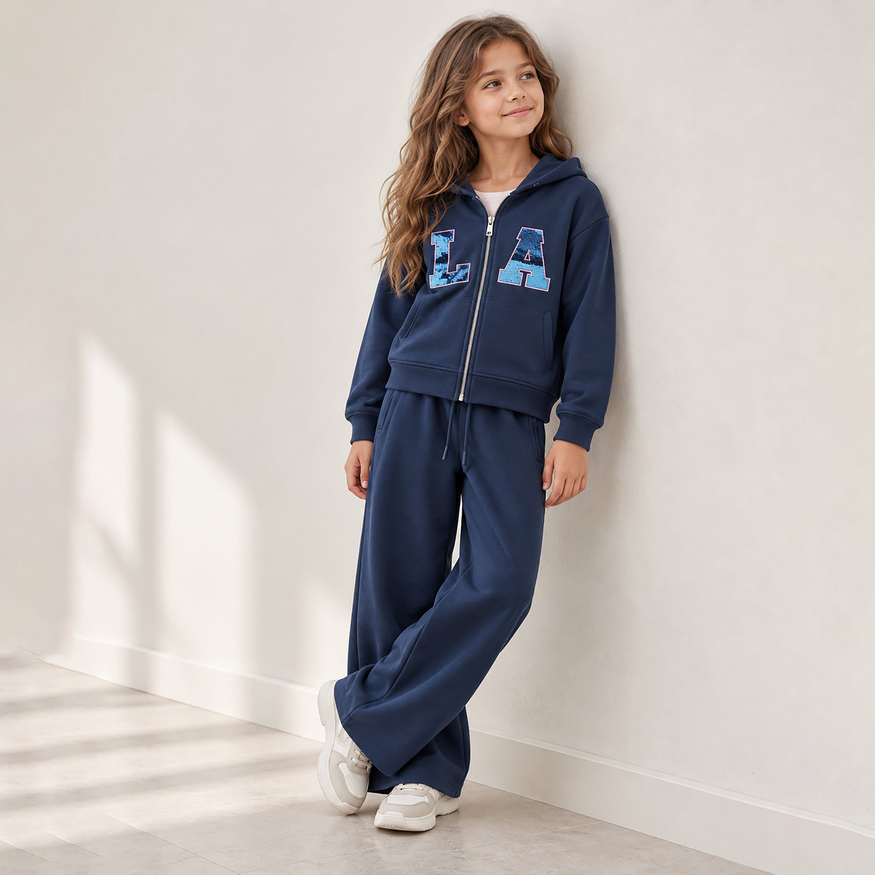 Victor and Jane Embellished Long Sleeves Zip Up Hoodie & Wide Leg Pants Set-girls-clothing-setsandcoords-image-4