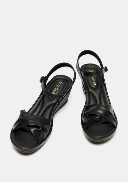 Le Confort Solid Sandals with Wedge Heels and Buckle Closure