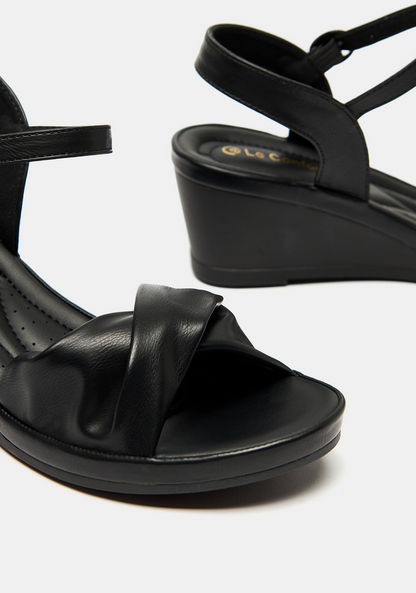 Le Confort Solid Sandals with Wedge Heels and Buckle Closure-Women%27s Heel Sandals-image-3
