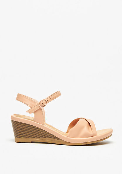 Le Confort Solid Sandals with Wedge Heels and Buckle Closure-Women%27s Heel Sandals-image-0