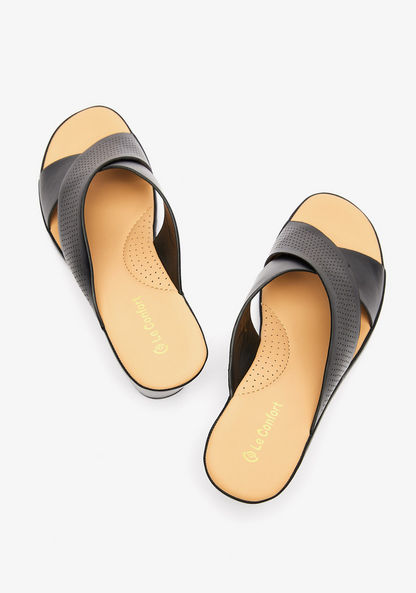 Le Confort Perforated Cross Strap Slide Sandals with Wedge Heels-Women%27s Heel Sandals-image-2