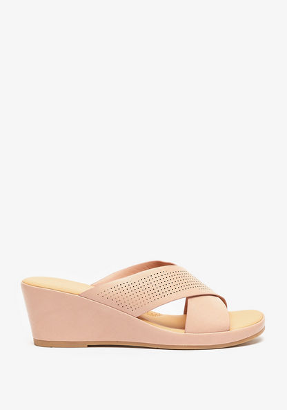 Le Confort Perforated Cross Strap Slide Sandals with Wedge Heels