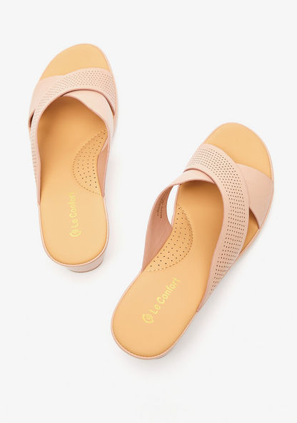 Le Confort Perforated Cross Strap Slide Sandals with Wedge Heels-Women%27s Heel Sandals-image-2