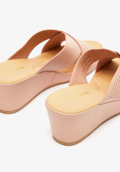 Le Confort Perforated Cross Strap Slide Sandals with Wedge Heels-Women%27s Heel Sandals-image-3