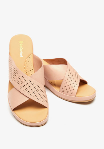 Le Confort Perforated Cross Strap Slide Sandals with Wedge Heels-Women%27s Heel Sandals-image-5