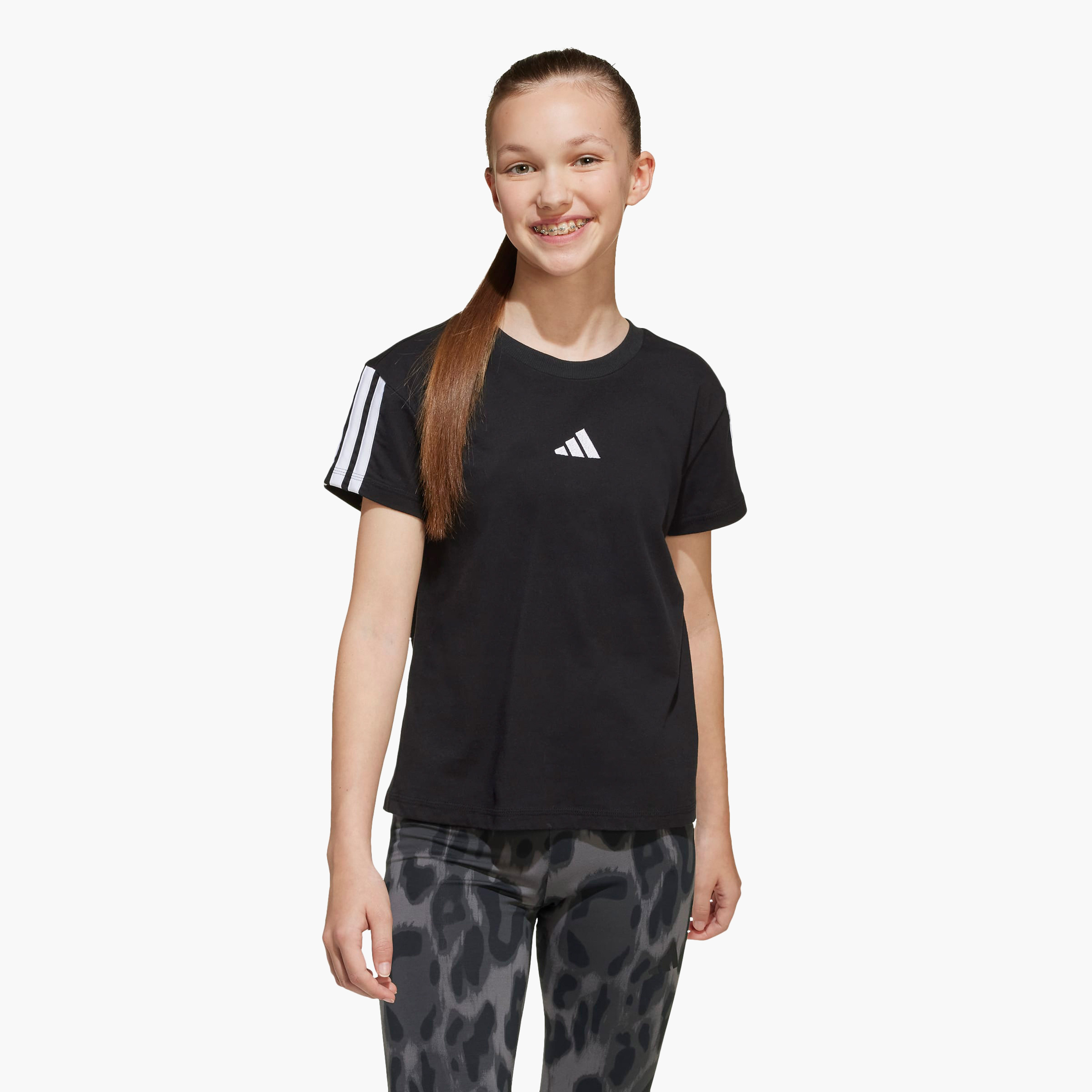 adidas Crew Neck Short Sleeves T-shirt with Logo Detail-sports-girls-clothing-tops-image-2