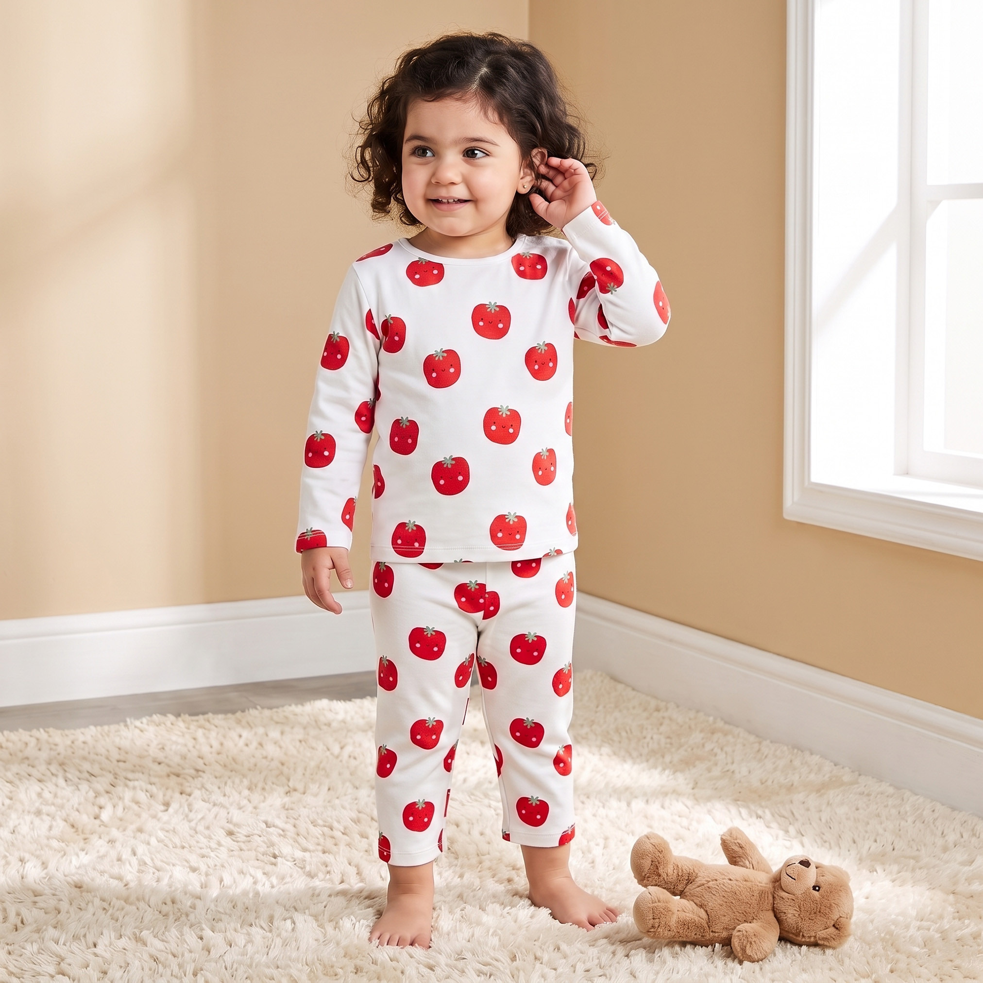 طقم بيجاما قطني بياقة مستديرة وأكمام طويلة بطبعة طماطم من جونيورز-baby-boys-clothing-nightwear-pyjamasets-image-1
