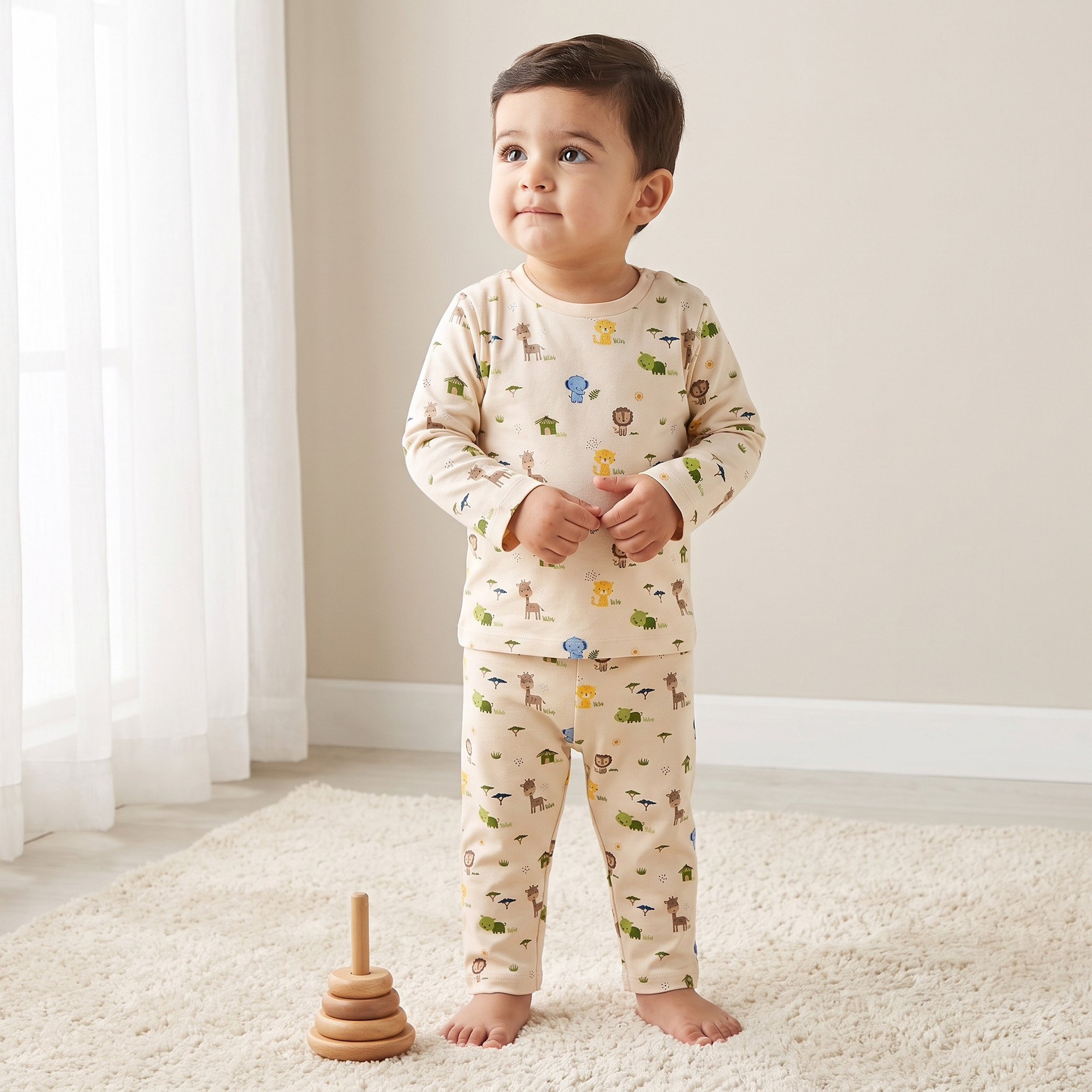 Juniors Cotton Crew Neck Long Sleeves Pyjama Set with Safari Print-baby-boys-clothing-nightwear-pyjamasets-image-1