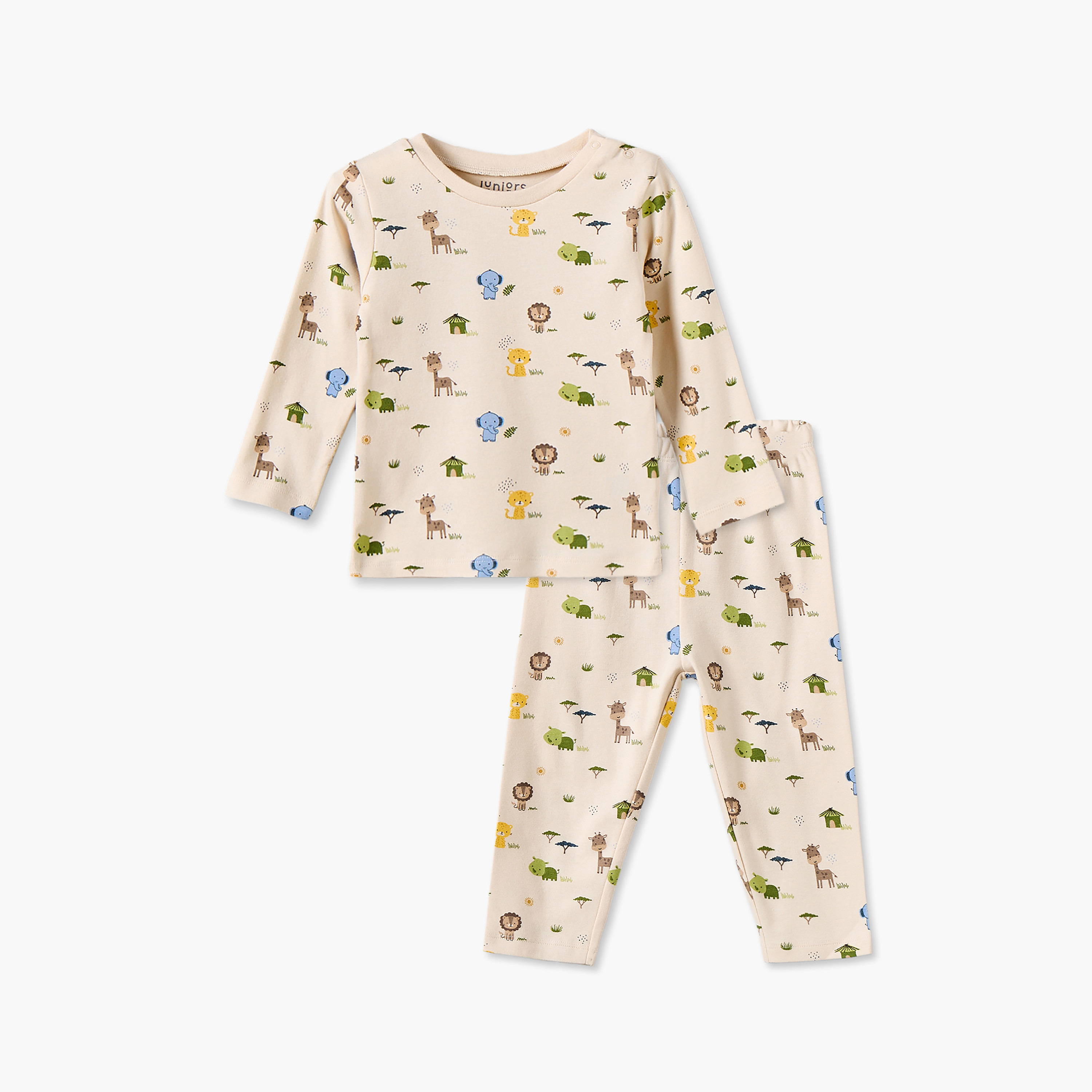Juniors Cotton Crew Neck Long Sleeves Pyjama Set with Safari Print-baby-boys-clothing-nightwear-pyjamasets-image-2