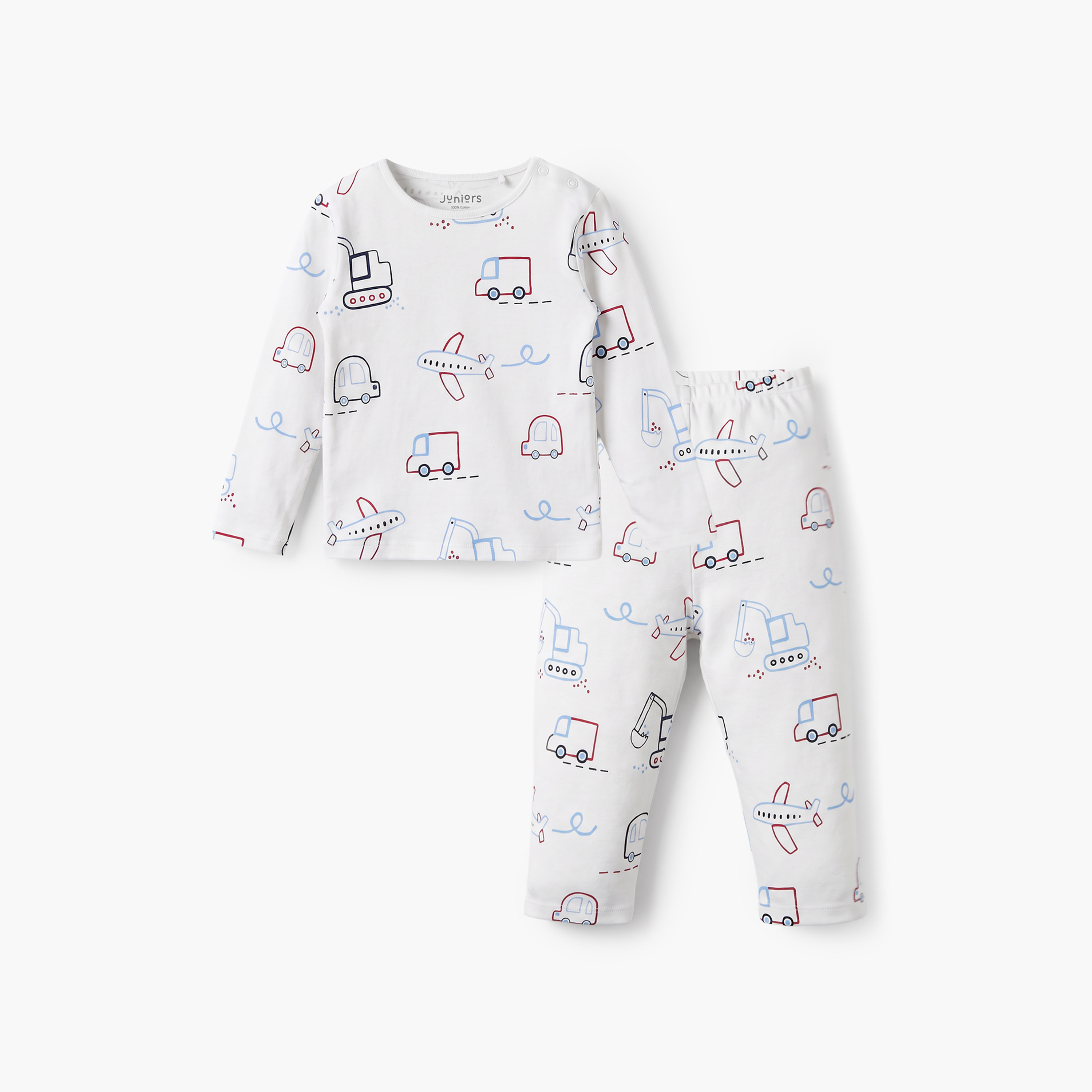 طقم بيجاما قطني بياقة مستديرة وأكمام طويلة بطبعة سيارات من جونيورز-baby-boys-clothing-nightwear-pyjamasets-image-2