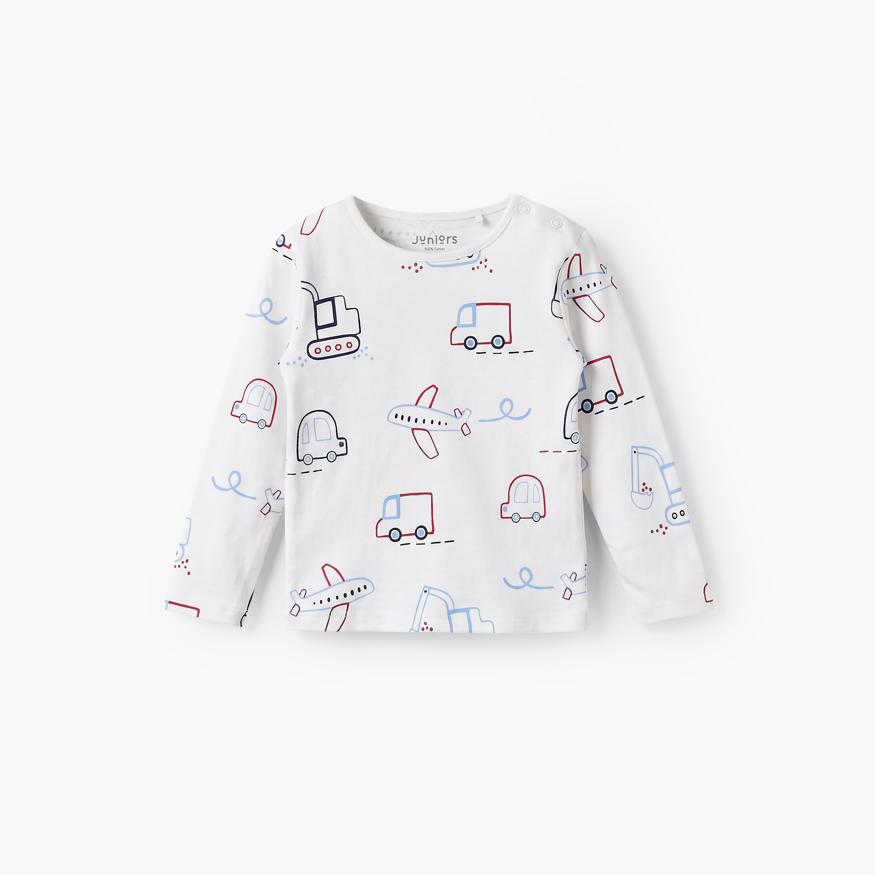 طقم بيجاما قطني بياقة مستديرة وأكمام طويلة بطبعة سيارات من جونيورز-baby-boys-clothing-nightwear-pyjamasets-image-3