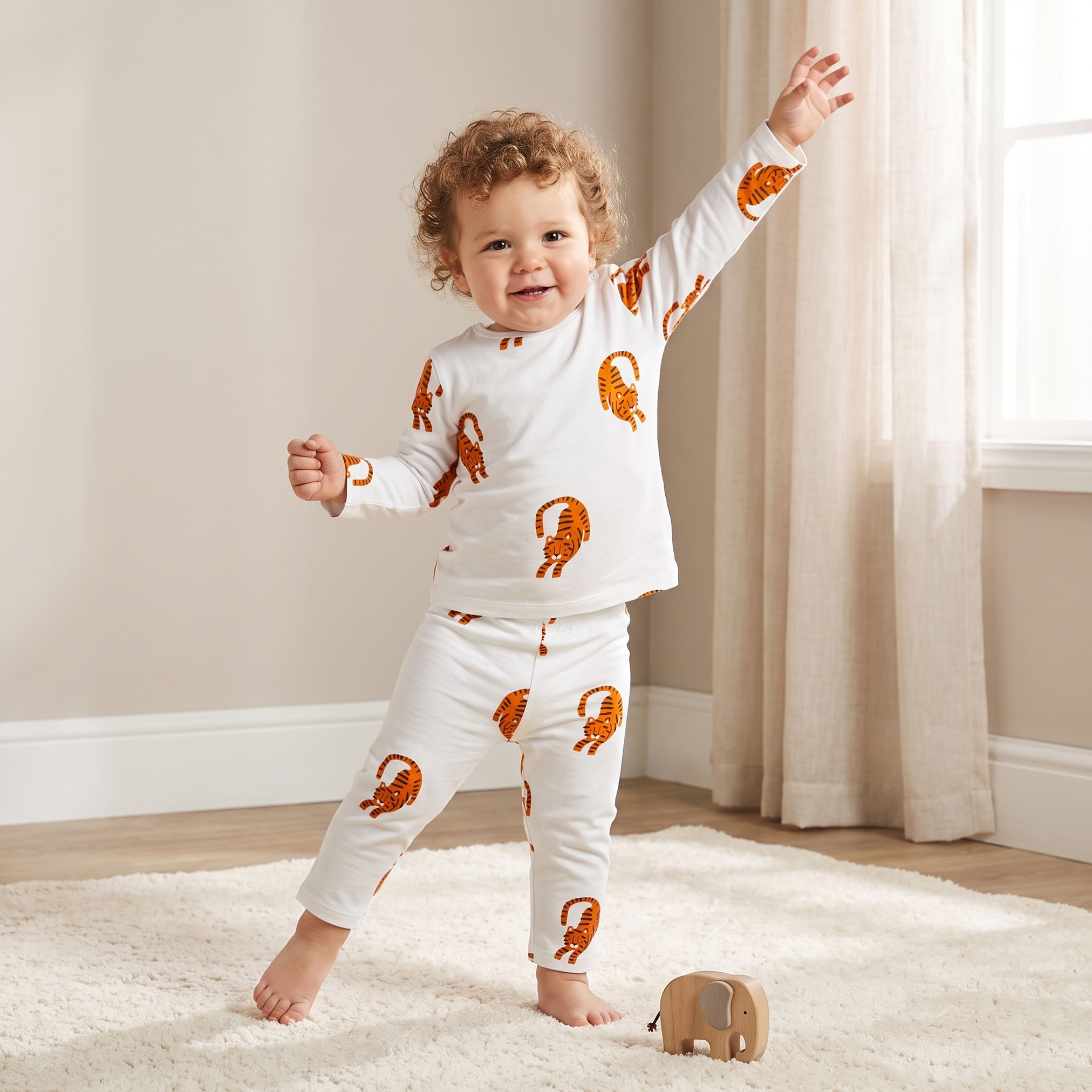 طقم بيجاما قطني بياقة مستديرة وأكمام طويلة بطبعة نمر من جونيورز-baby-boys-clothing-nightwear-pyjamasets-image-1